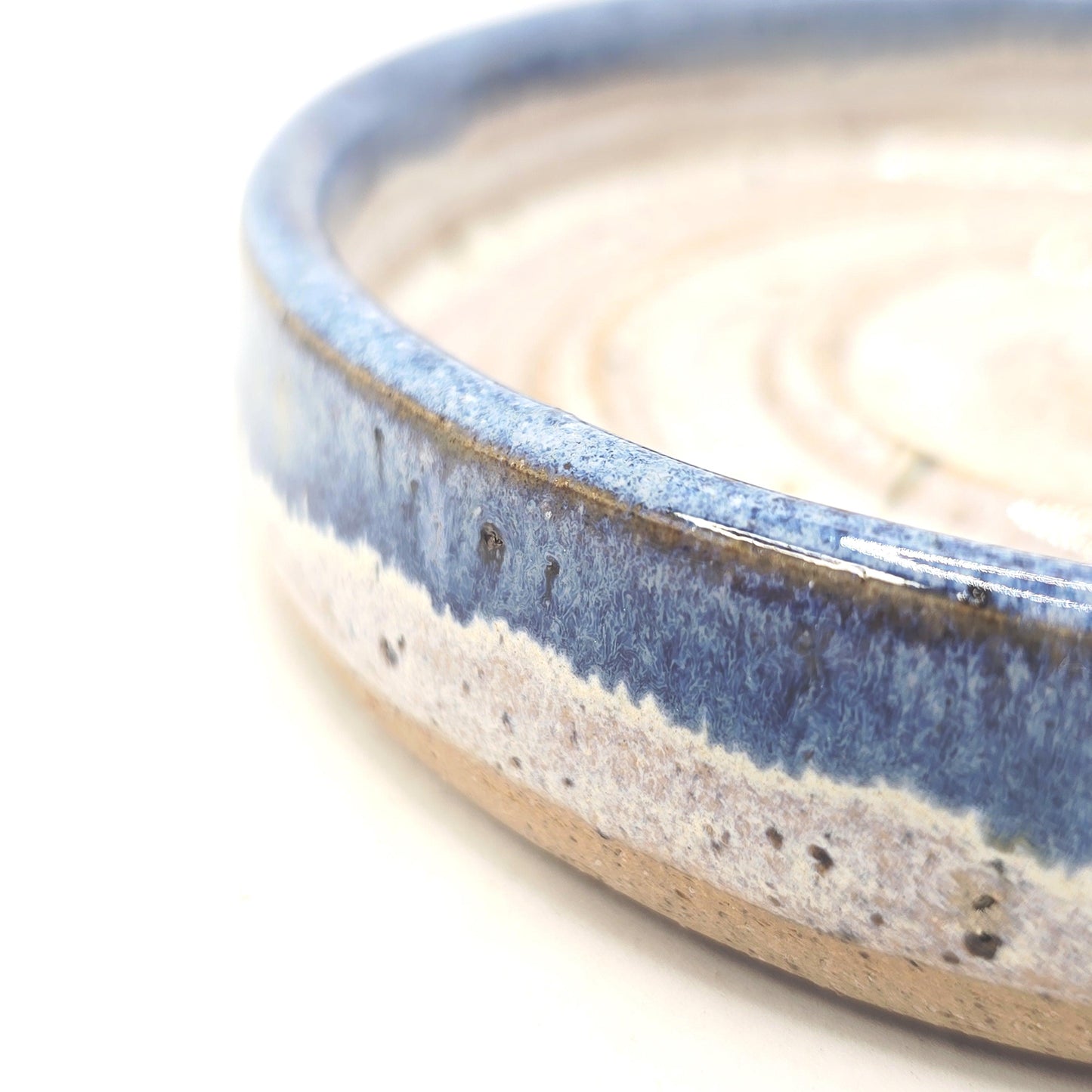 Handmade Ceramic Spoon Rest - Blue & Cream Speckled Glaze. Toasty Stoneware Pottery
