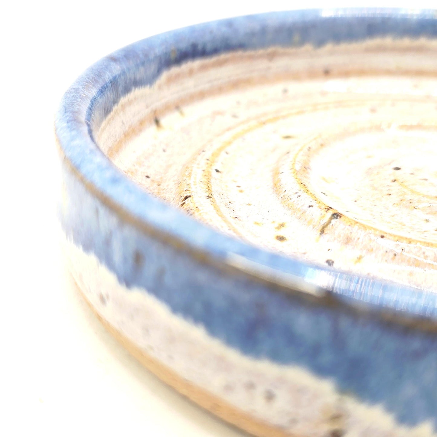 Handmade Ceramic Spoon Rest - Blue & Cream Speckled Glaze. Toasty Stoneware Pottery