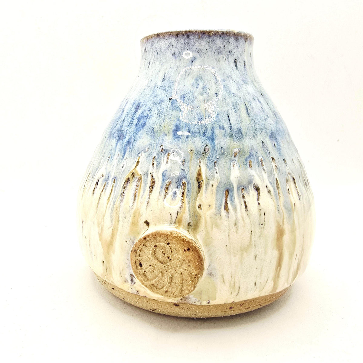 Handmade Ceramic Teardrop Bud Vase -  Speckled Cream & Blue Glaze, Toasty Stoneware Pottery