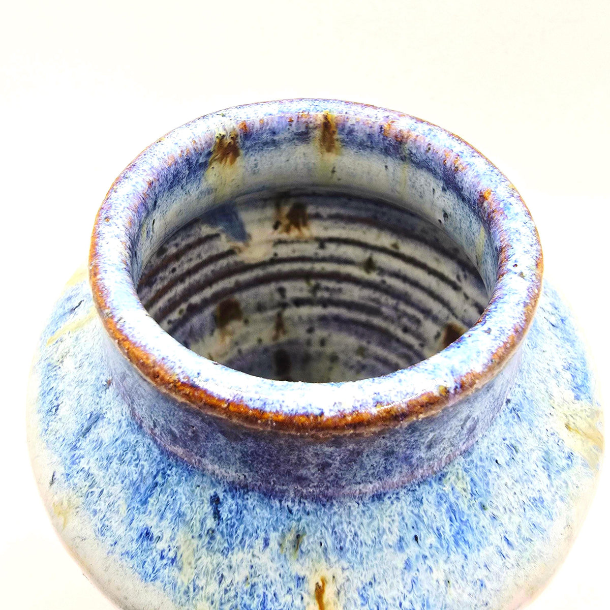 Handmade Ceramic Churn  Vase. Speckled Blue & Cream Glaze. Toasty Speckled Stoneware Pottery