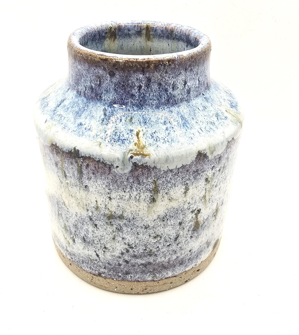 Handmade Ceramic Churn  Vase. Speckled Blue & Cream Glaze. Toasty Speckled Stoneware Pottery