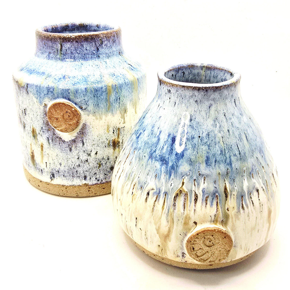 Handmade Ceramic Churn  Vase. Speckled Blue & Cream Glaze. Toasty Speckled Stoneware Pottery