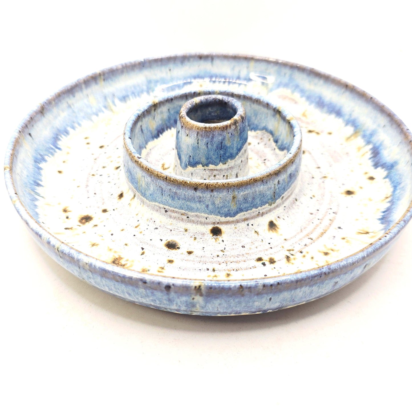 Handmade Stoneware Large Olive Dish / Bowl - Speckled Blue and Cream Glaze. Toasty Stoneware Pottery