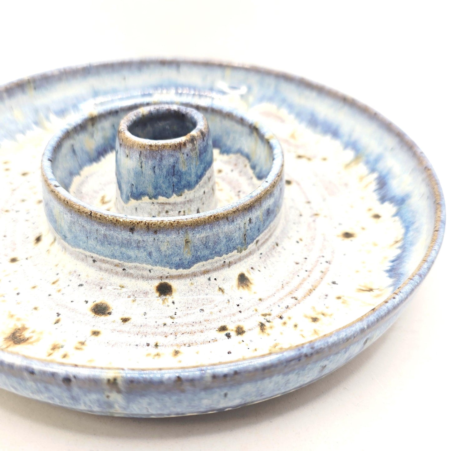 Handmade Stoneware Large Olive Dish / Bowl - Speckled Blue and Cream Glaze. Toasty Stoneware Pottery