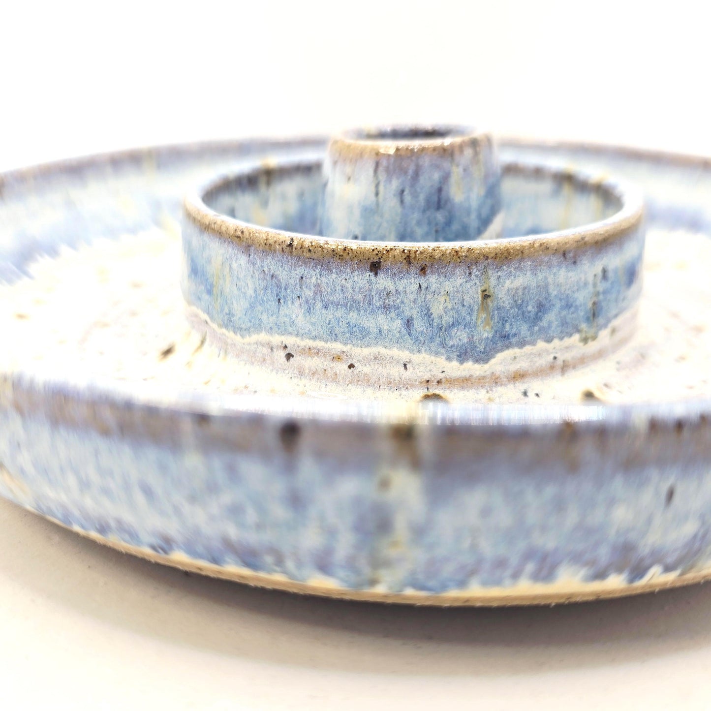 Handmade Stoneware Large Olive Dish / Bowl - Speckled Blue and Cream Glaze. Toasty Stoneware Pottery