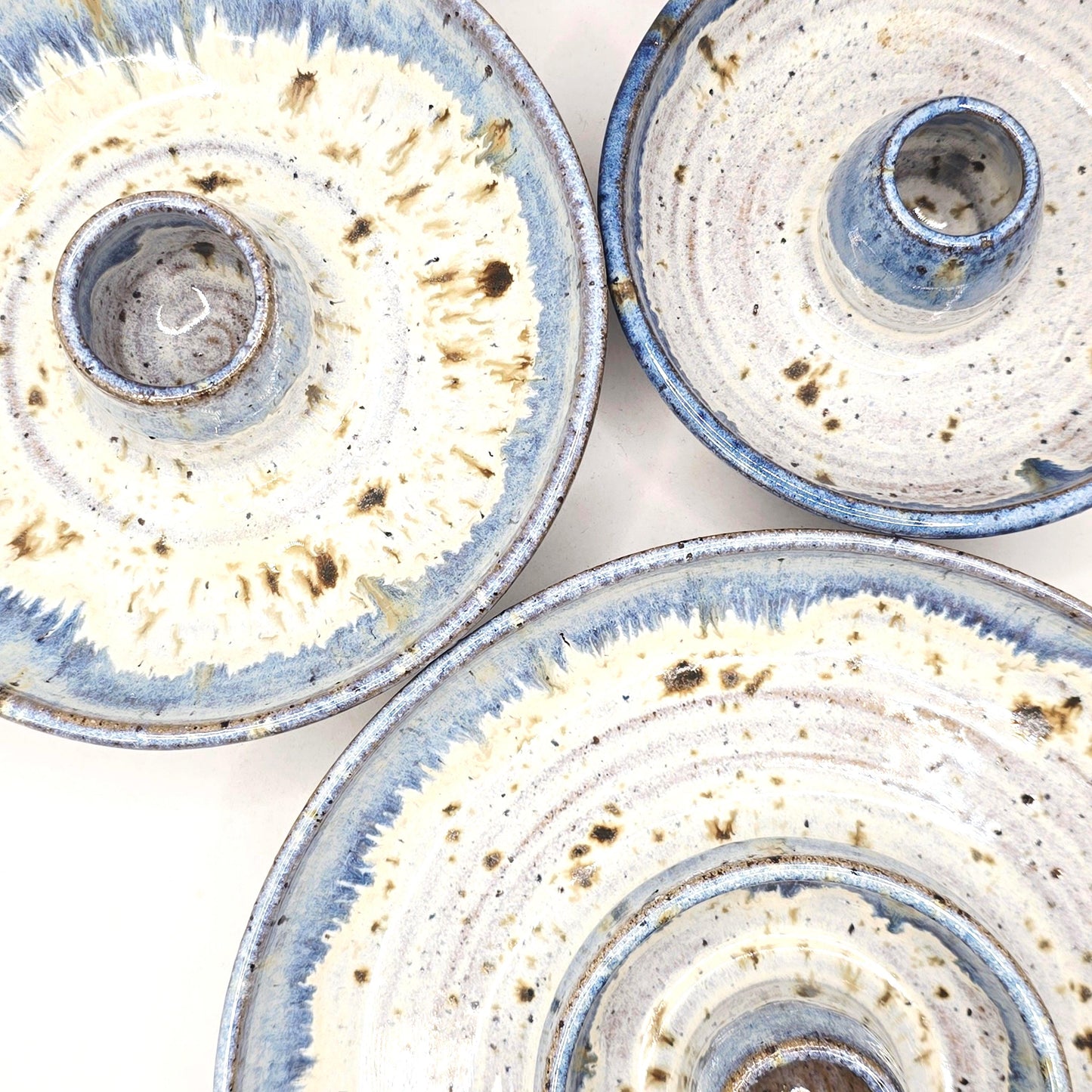 Handmade Stoneware Olive Dish / Bowl - Speckled Blue and Cream Glaze. Toasty Stoneware Pottery