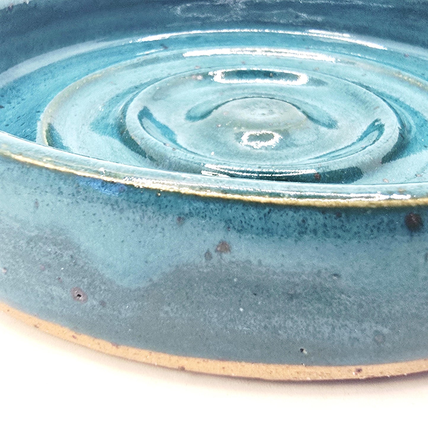 Handmade Ceramic Spoon Rest - Deep Turquoise Blue Speckled Glaze. Toasty Stoneware Pottery