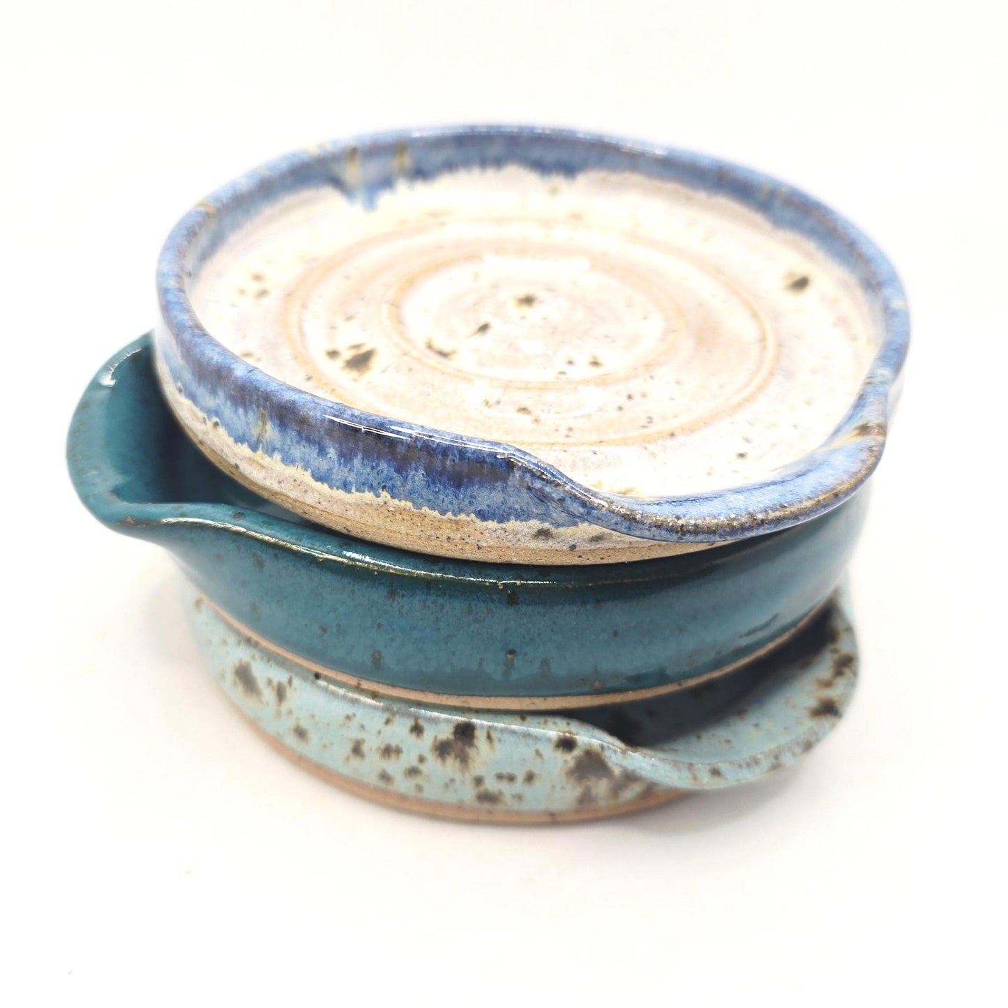 Handmade Ceramic Spoon Rest - Deep Turquoise Blue Speckled Glaze. Toasty Stoneware Pottery