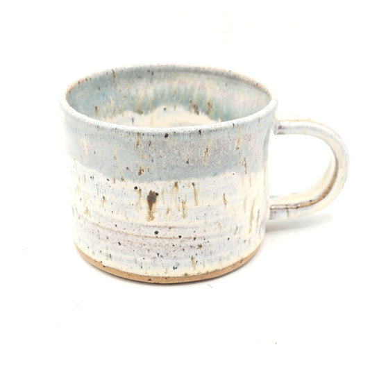 Handmade Ceramic Short 8oz Tea/Coffee Mug. Pale Sage Green & Cream Speckled Glaze. Toasty Stoneware Pottery.
