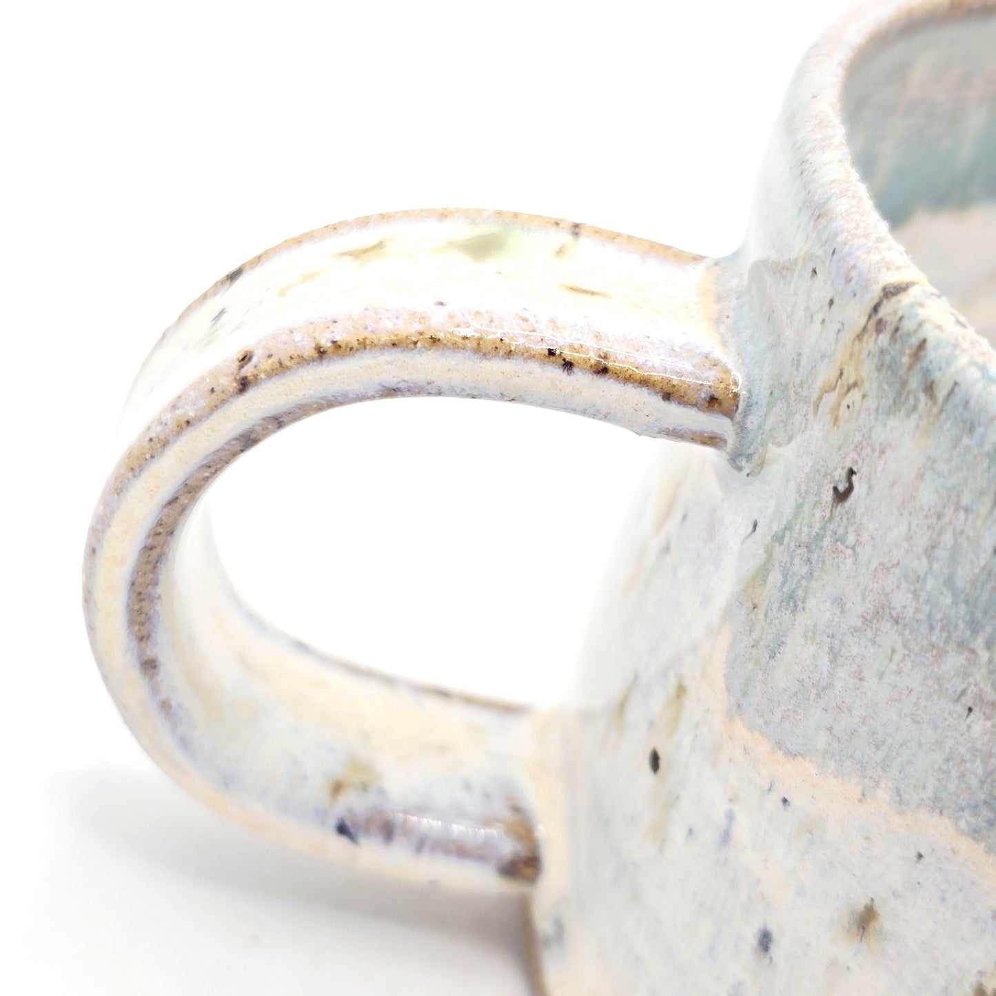 Handmade Ceramic Short 8oz Tea/Coffee Mug. Pale Sage Green & Cream Speckled Glaze. Toasty Stoneware Pottery.