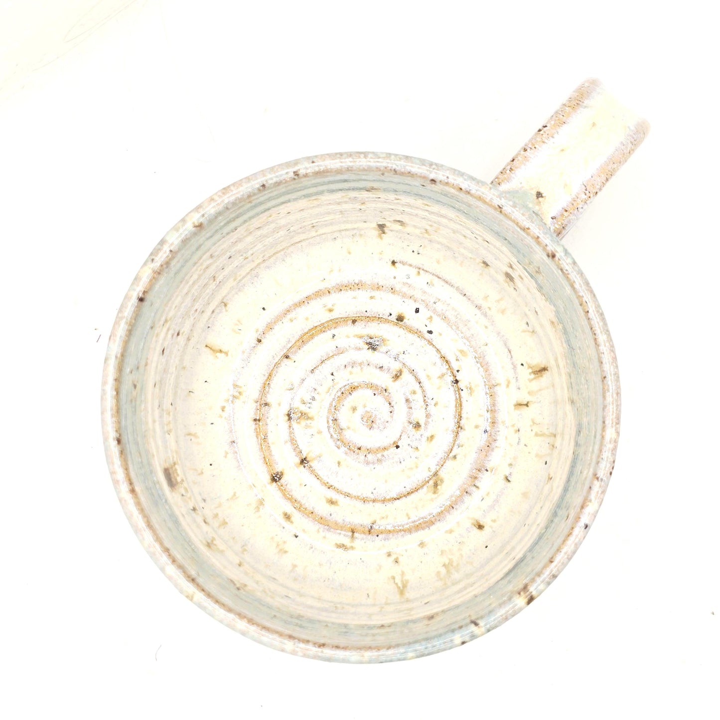 Handmade Ceramic Short 8oz Tea/Coffee Mug. Pale Sage Green & Cream Speckled Glaze. Toasty Stoneware Pottery.