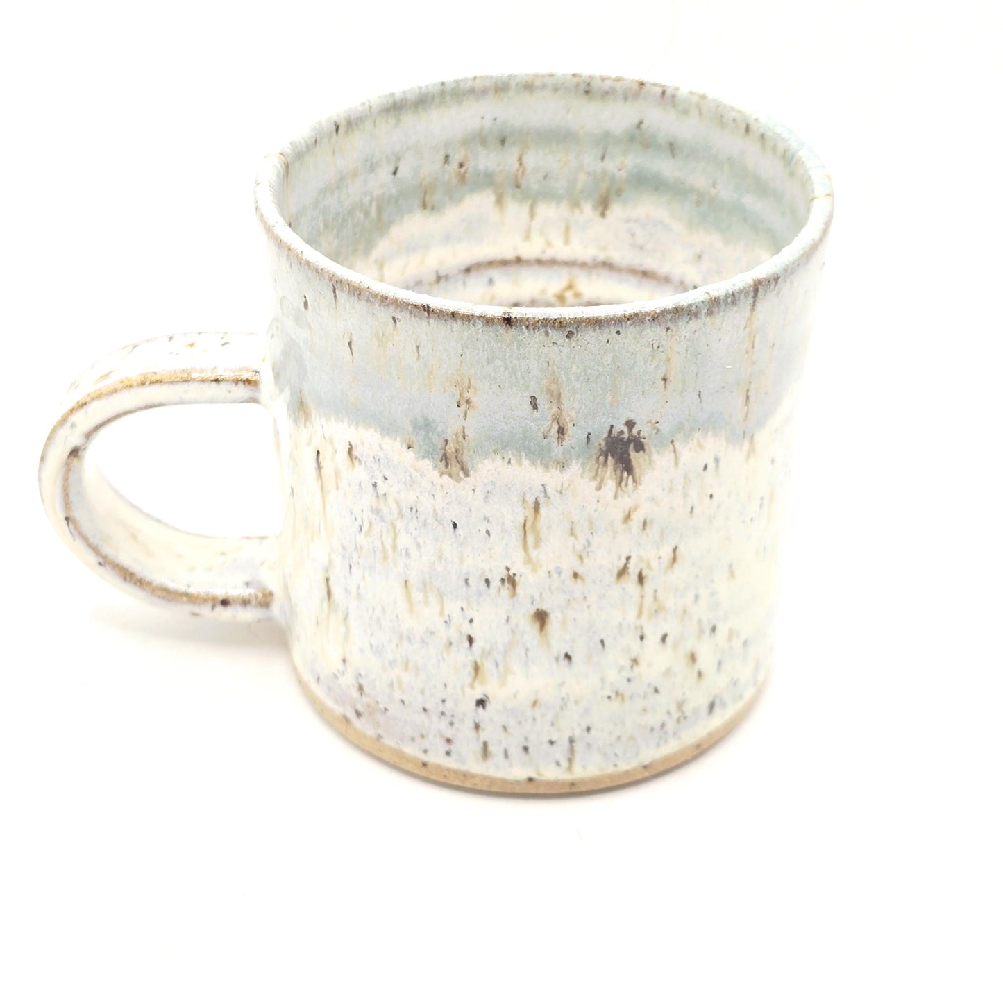Handmade Ceramic 8oz Tea/Coffee Mug. Pale Sage Green & Cream Speckled Glaze. Toasty Stoneware Pottery.