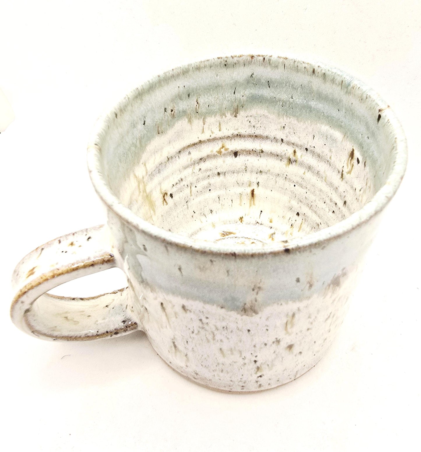 Handmade Ceramic 8oz Tea/Coffee Mug. Pale Sage Green & Cream Speckled Glaze. Toasty Stoneware Pottery.