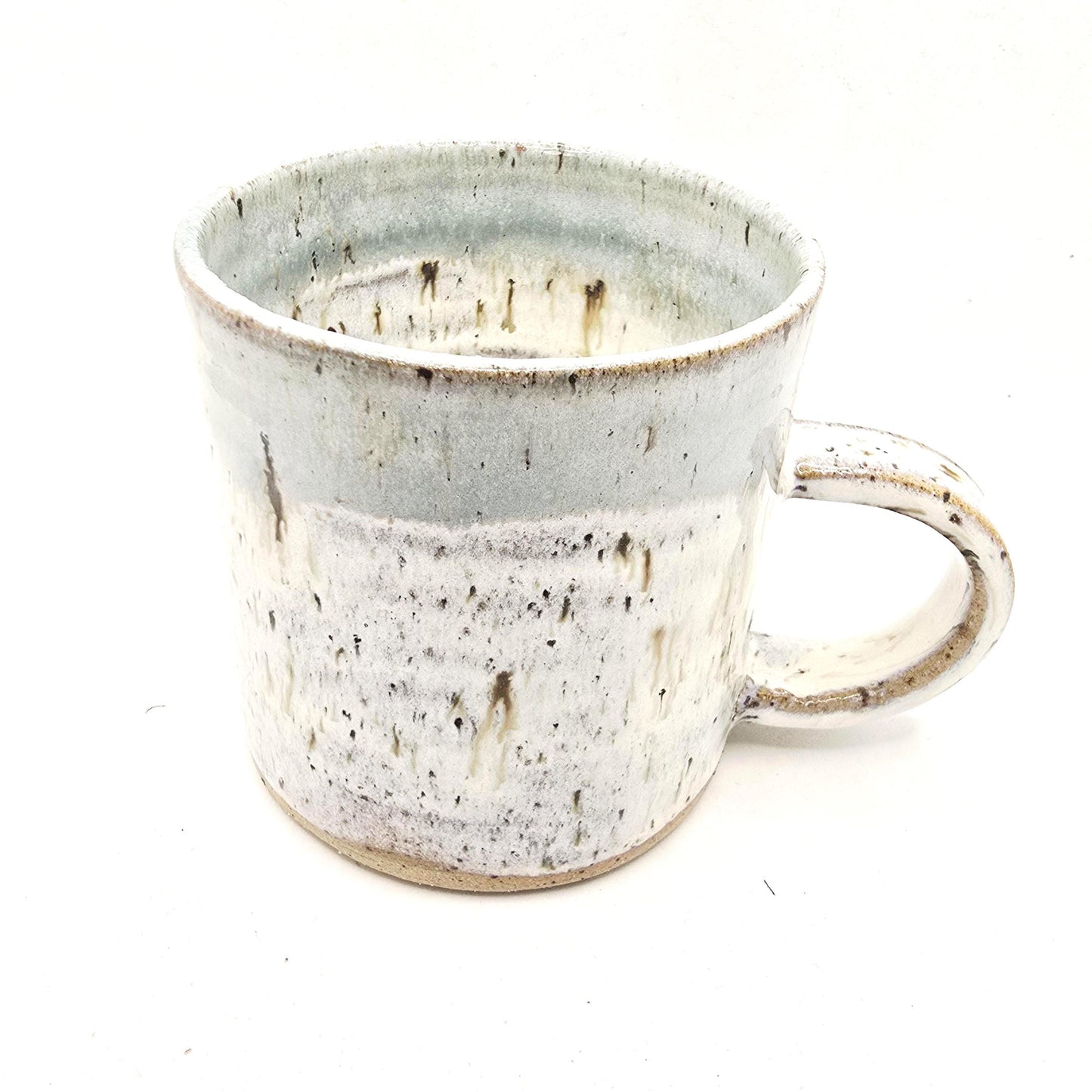 Handmade Ceramic 8oz Tea/Coffee Mug. Pale Sage Green & Cream Speckled Glaze. Toasty Stoneware Pottery.