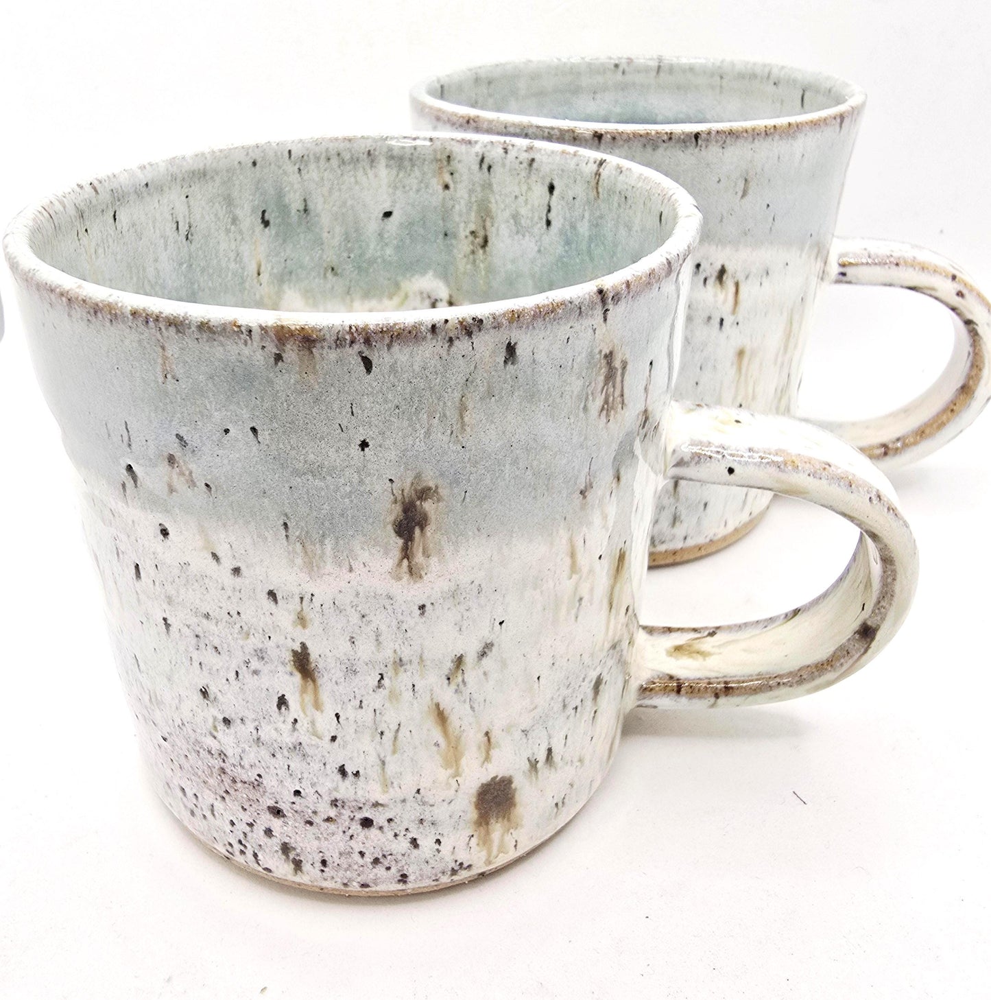 Handmade Ceramic 8oz Tea/Coffee Mug. Pale Sage Green & Cream Speckled Glaze. Toasty Stoneware Pottery.