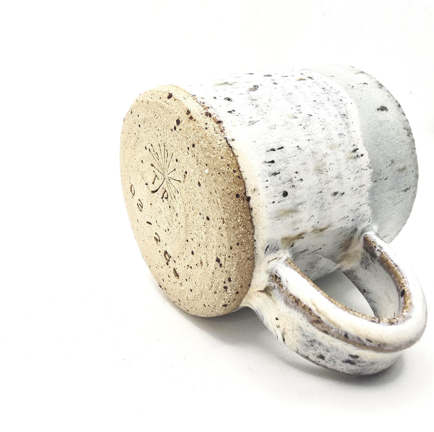 Handmade Ceramic 4oz Tall Double Espresso Mug. Cream & Sage green Speckled Glaze - Toasty Stoneware Pottery