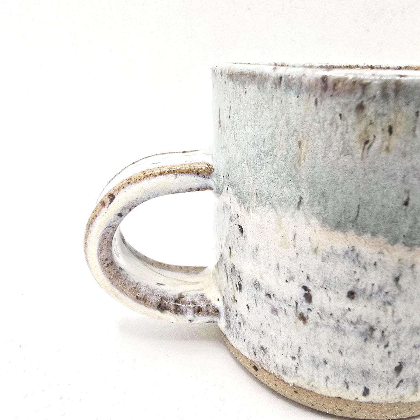 Handmade Ceramic 4oz Tall Double Espresso Mug. Cream & Sage green Speckled Glaze - Toasty Stoneware Pottery