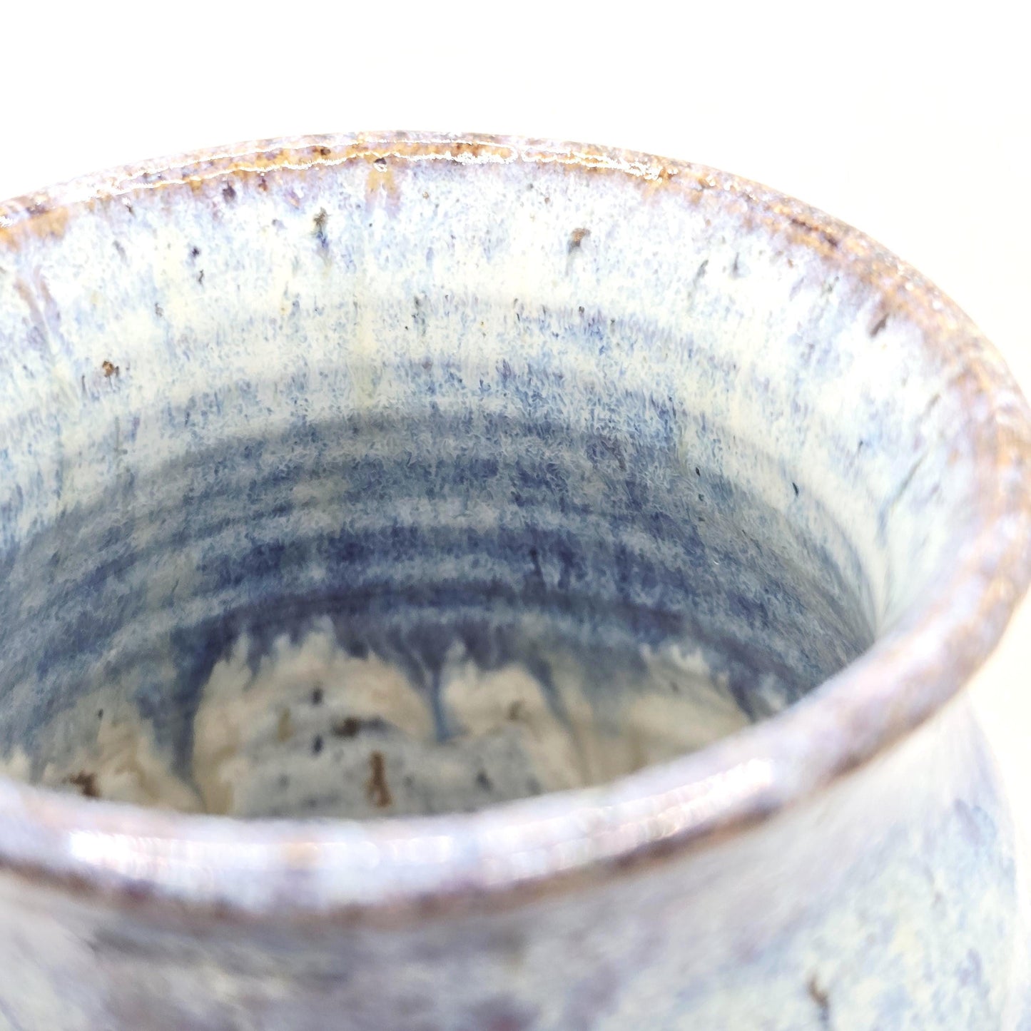 Handmade Ceramic Bud Vase. Ammonite Sprig. Speckled Blue & Cream Glaze. Toasty Stoneware Pottery