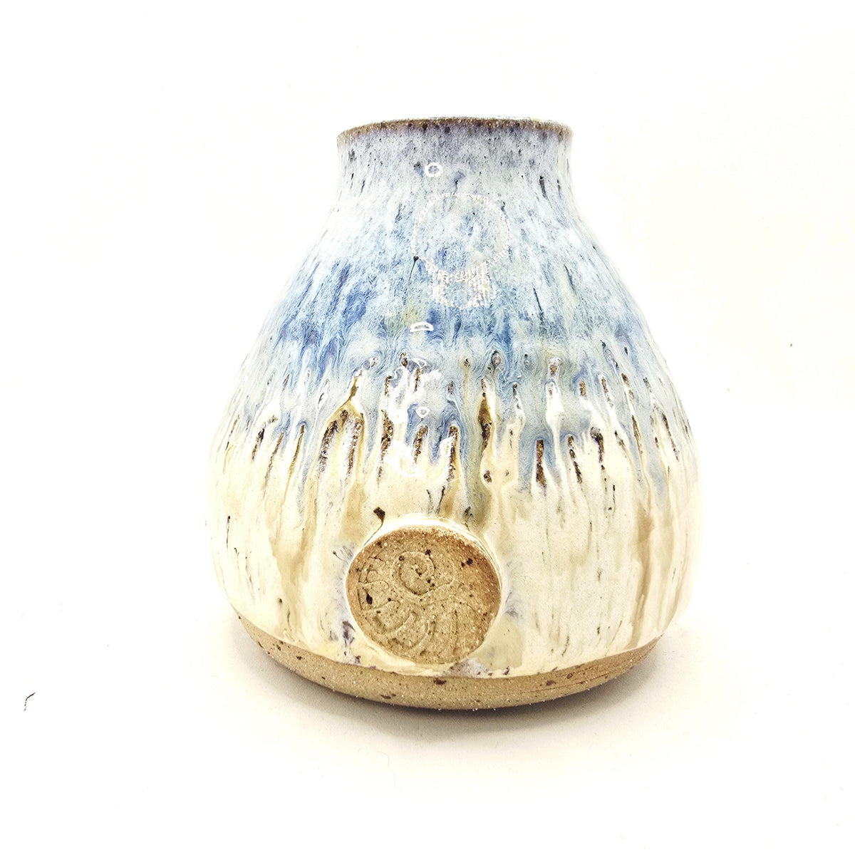 Handmade Ceramic Teardrop Bud Vase -  Speckled Cream & Blue Glaze, Toasty Stoneware Pottery