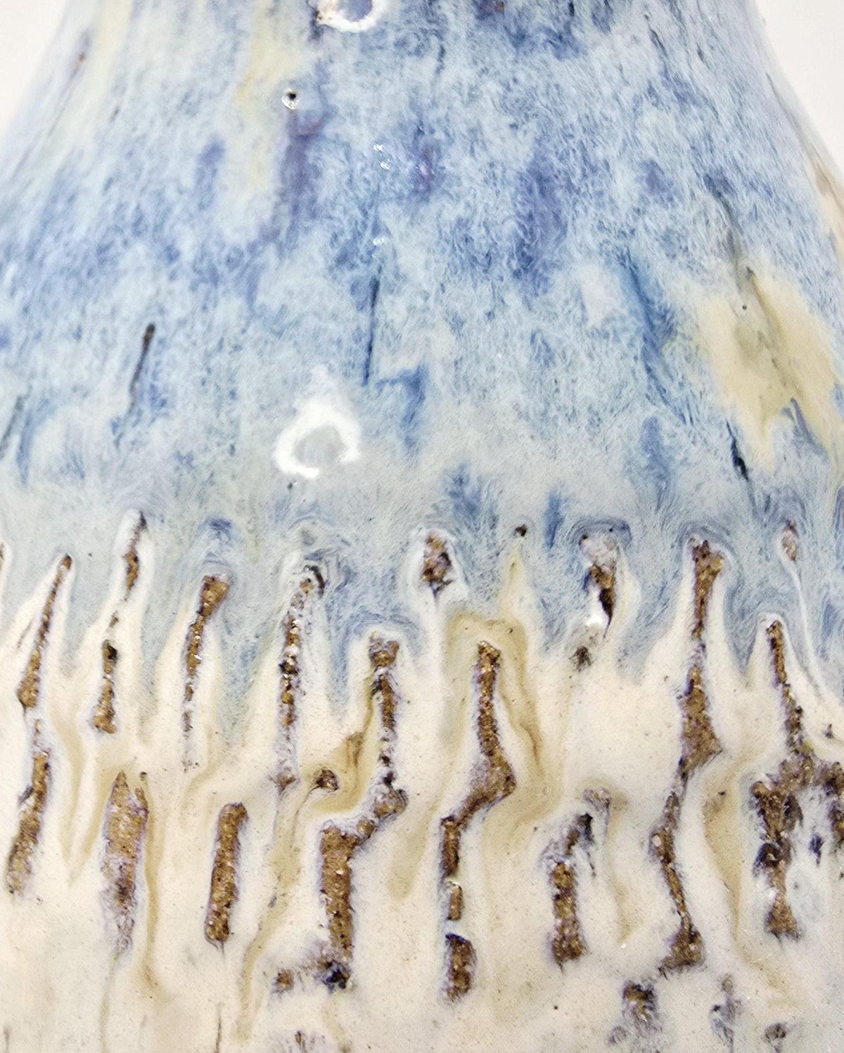 Handmade Ceramic Teardrop Bud Vase -  Speckled Cream & Blue Glaze, Toasty Stoneware Pottery