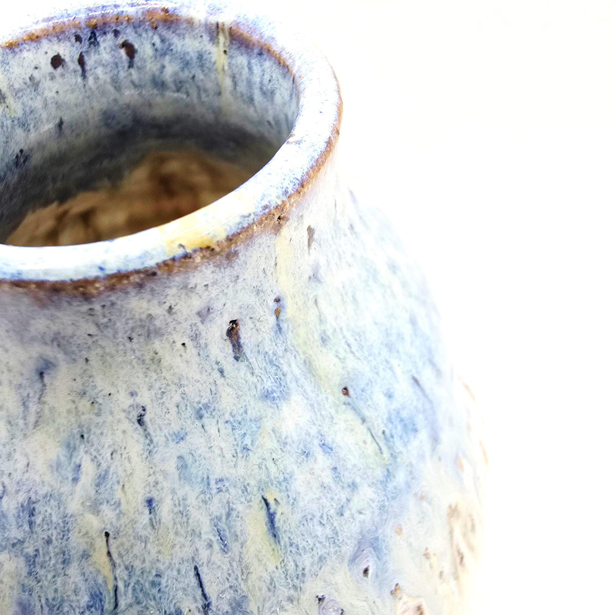 Handmade Ceramic Teardrop Bud Vase -  Speckled Cream & Blue Glaze, Toasty Stoneware Pottery