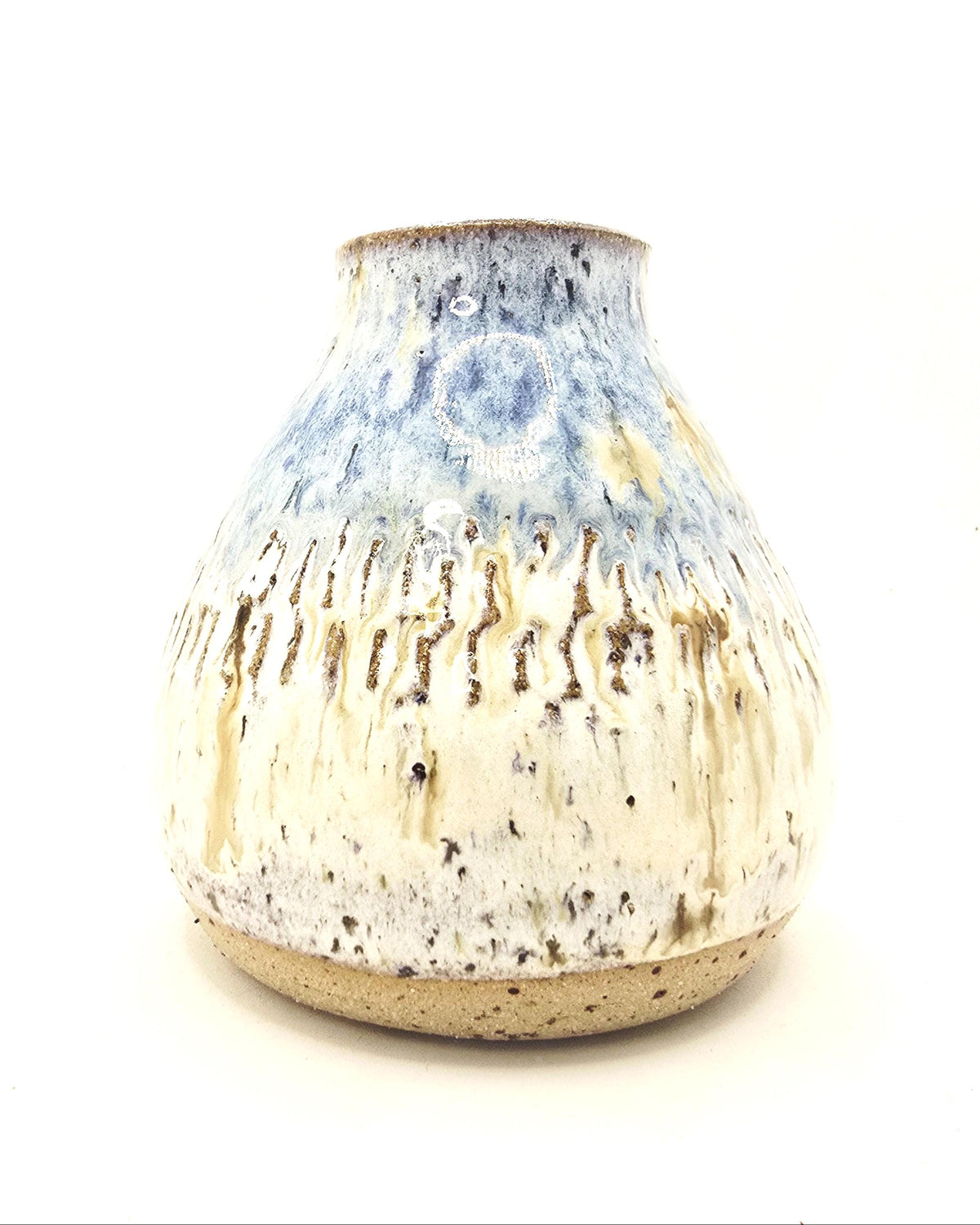 Handmade Ceramic Teardrop Bud Vase -  Speckled Cream & Blue Glaze, Toasty Stoneware Pottery