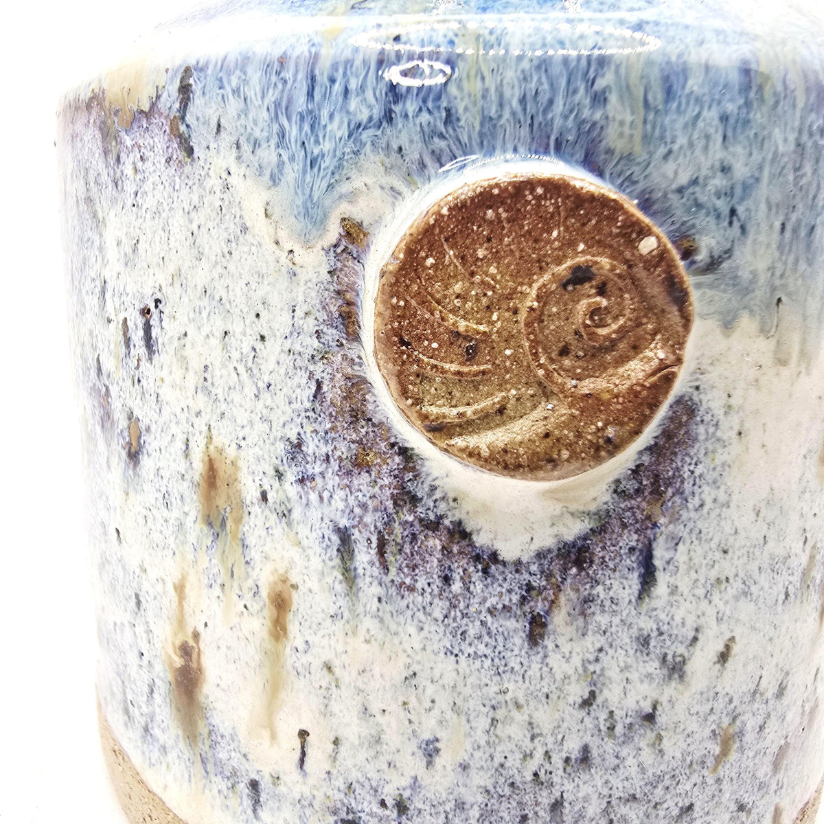 Handmade Ceramic Churn  Vase. Speckled Blue & Cream Glaze. Toasty Speckled Stoneware Pottery