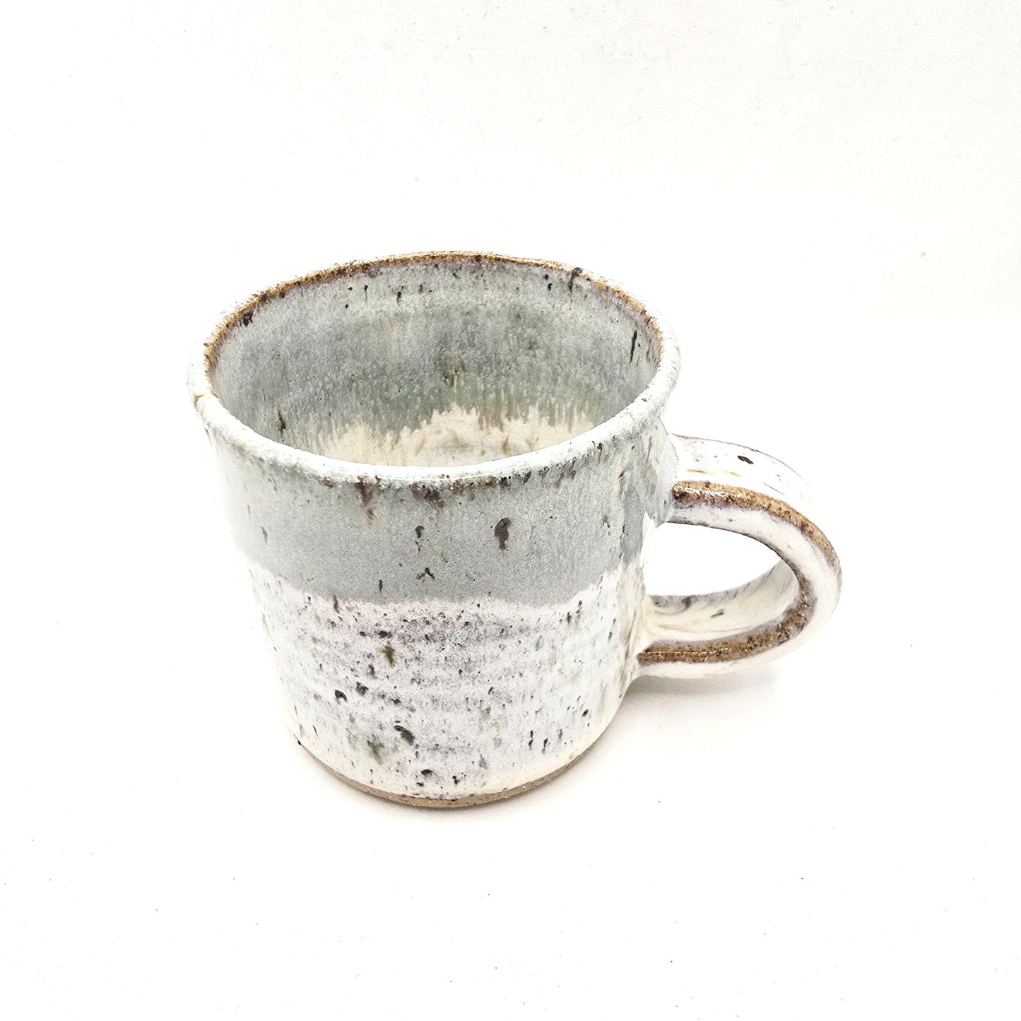 Handmade Ceramic 4oz Tall Double Espresso Mug. Cream & Sage green Speckled Glaze - Toasty Stoneware Pottery