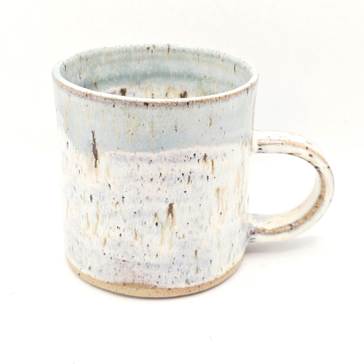 Handmade Ceramic 8oz Tea/Coffee Mug. Pale Sage Green & Cream Speckled Glaze. Toasty Stoneware Pottery.