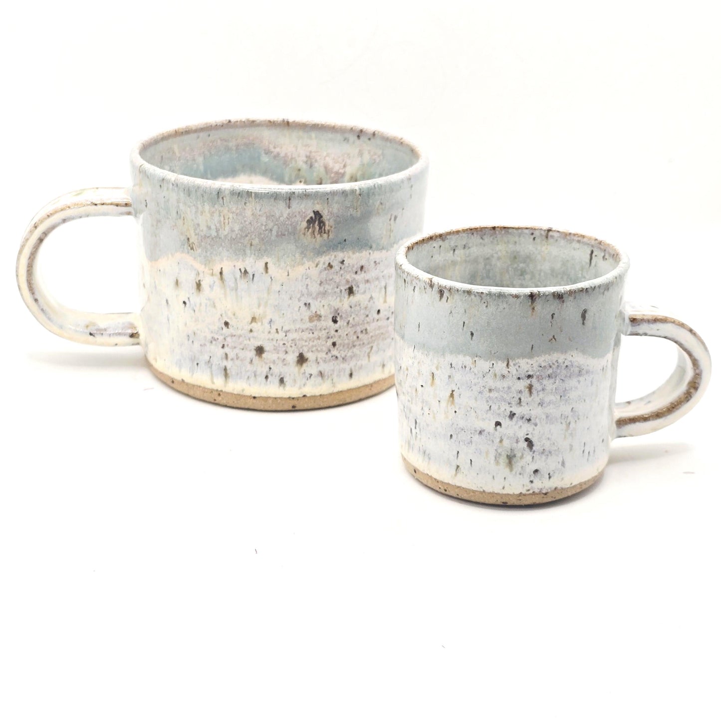 Handmade Ceramic Short 8oz Tea/Coffee Mug. Pale Sage Green & Cream Speckled Glaze. Toasty Stoneware Pottery.