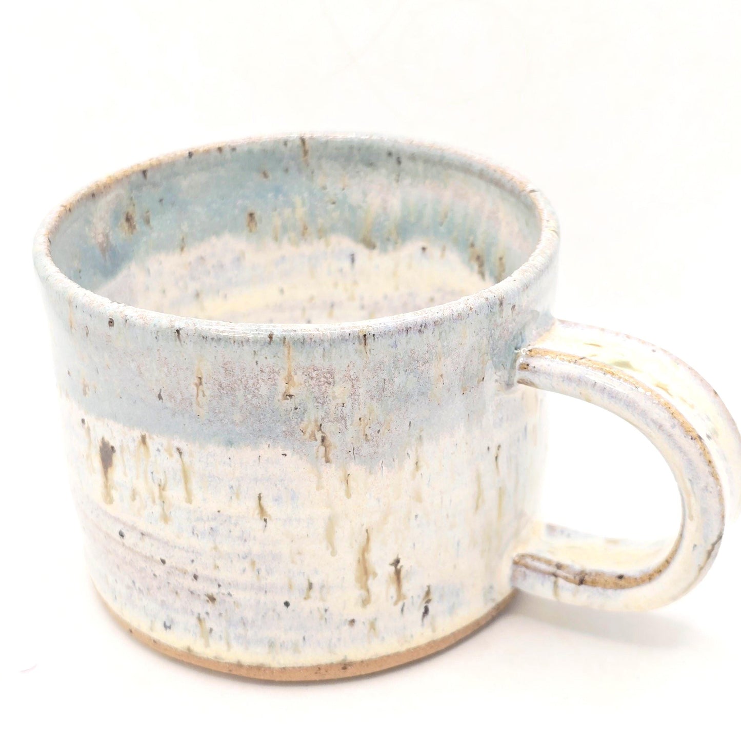 Handmade Ceramic Short 8oz Tea/Coffee Mug. Pale Sage Green & Cream Speckled Glaze. Toasty Stoneware Pottery.