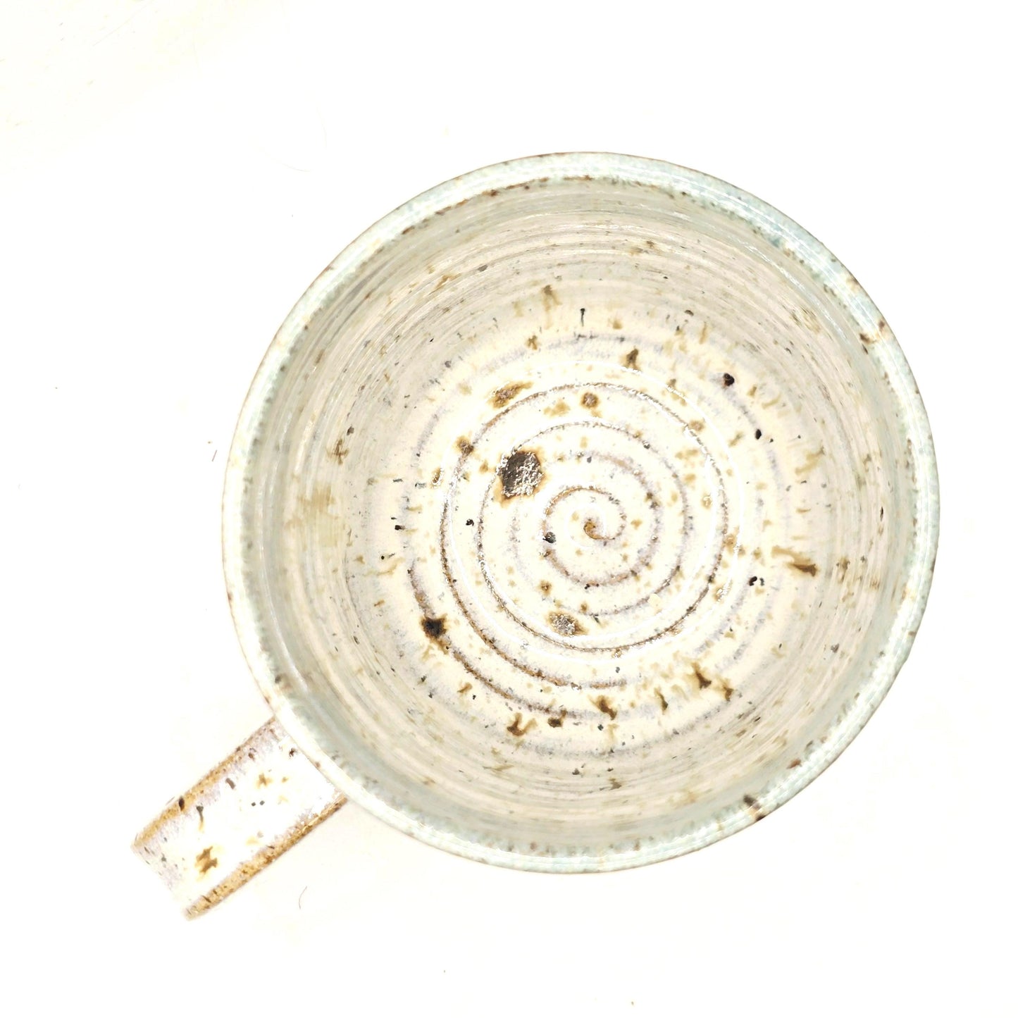 Handmade Ceramic 8oz Tea/Coffee Mug. Pale Sage Green & Cream Speckled Glaze. Toasty Stoneware Pottery.