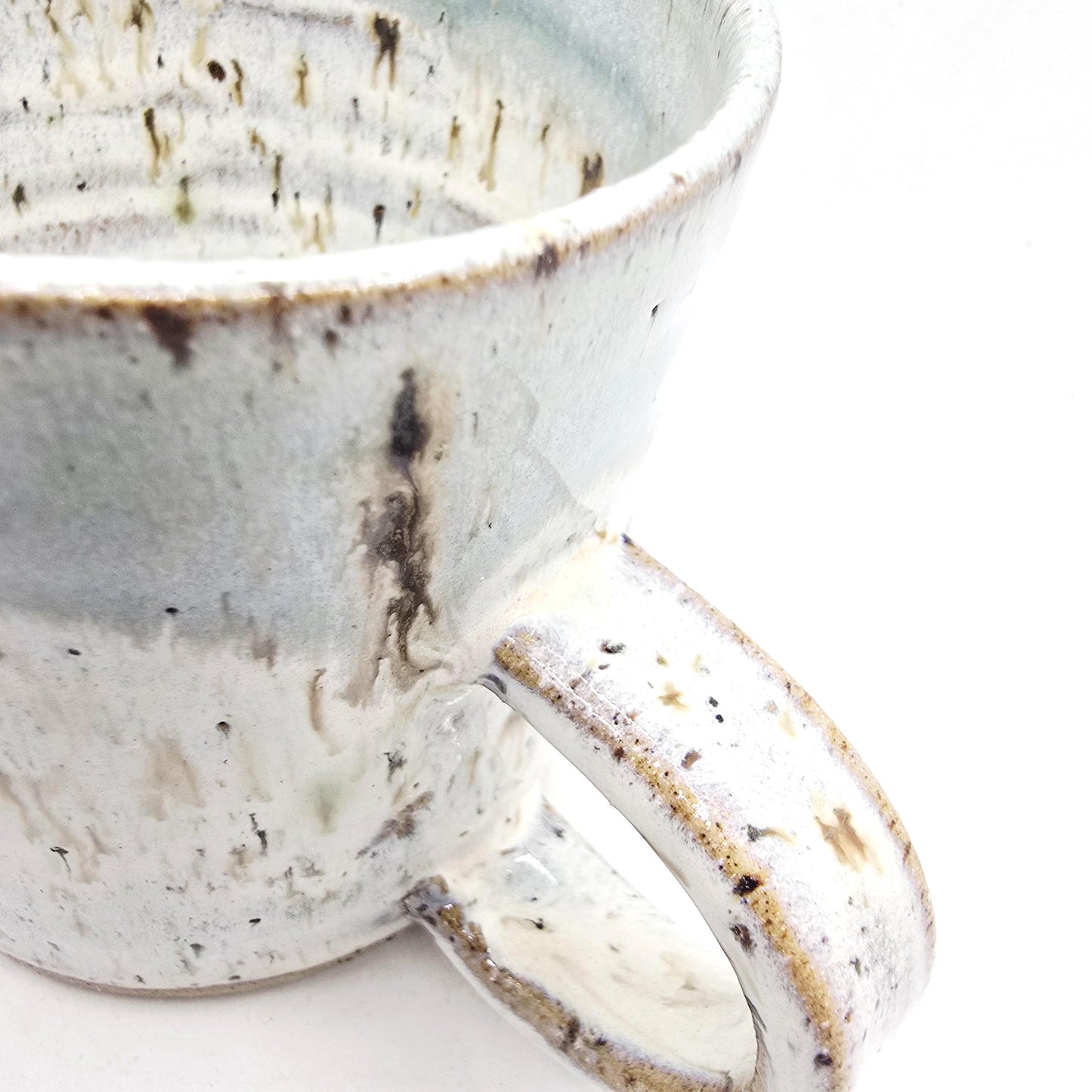 Handmade Ceramic 8oz Tea/Coffee Mug. Pale Sage Green & Cream Speckled Glaze. Toasty Stoneware Pottery.