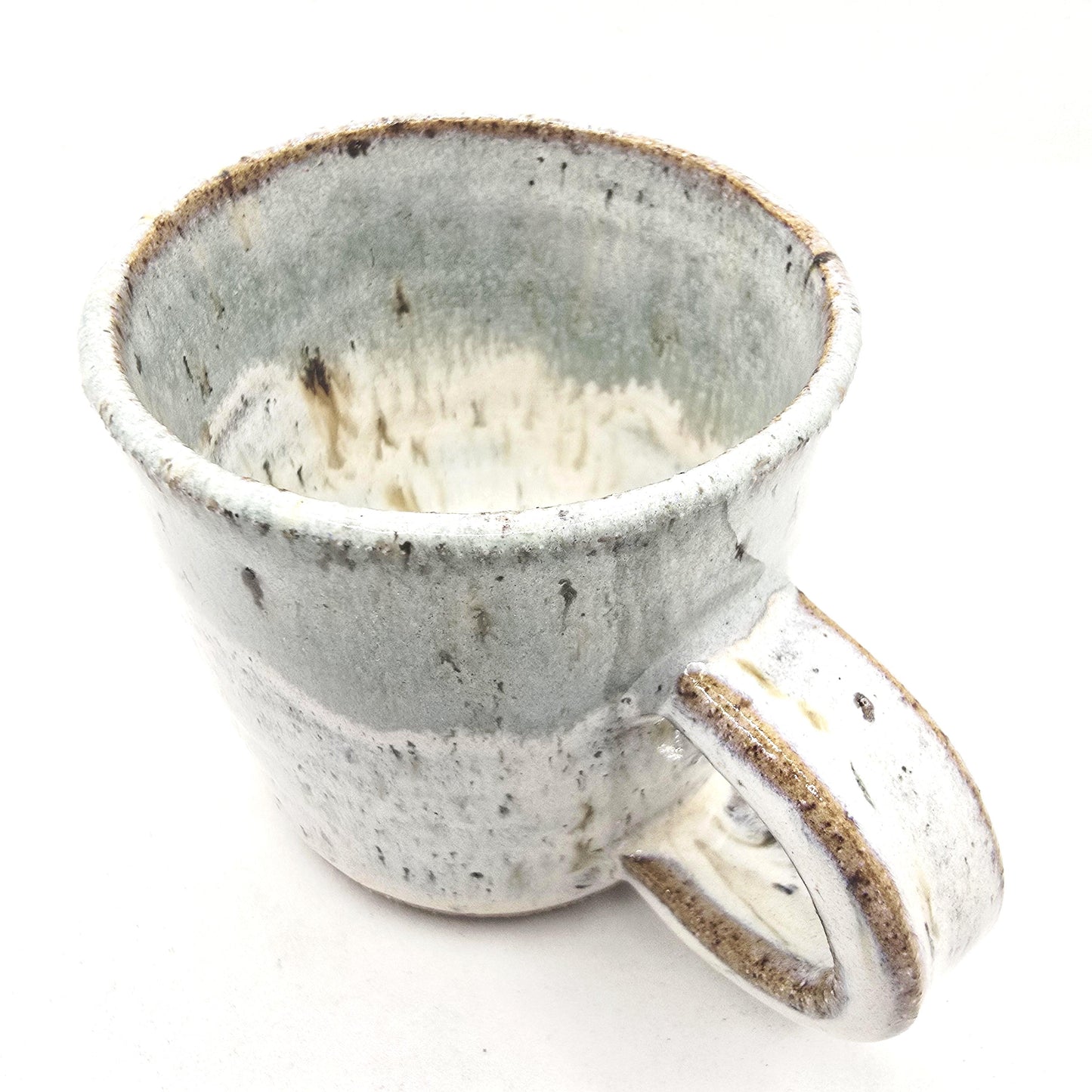 Handmade Ceramic 4oz Tall Double Espresso Mug. Cream & Sage green Speckled Glaze - Toasty Stoneware Pottery