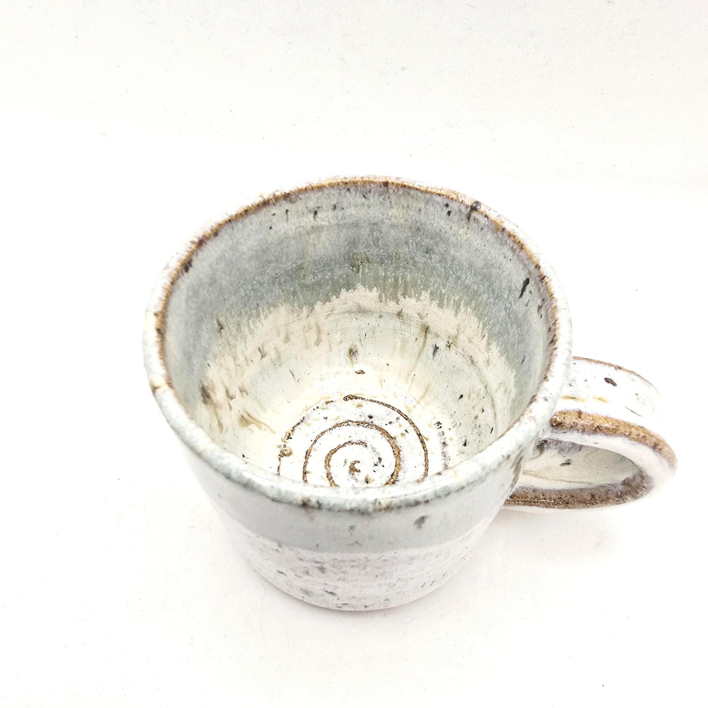 Handmade Ceramic 4oz Tall Double Espresso Mug. Cream & Sage green Speckled Glaze - Toasty Stoneware Pottery