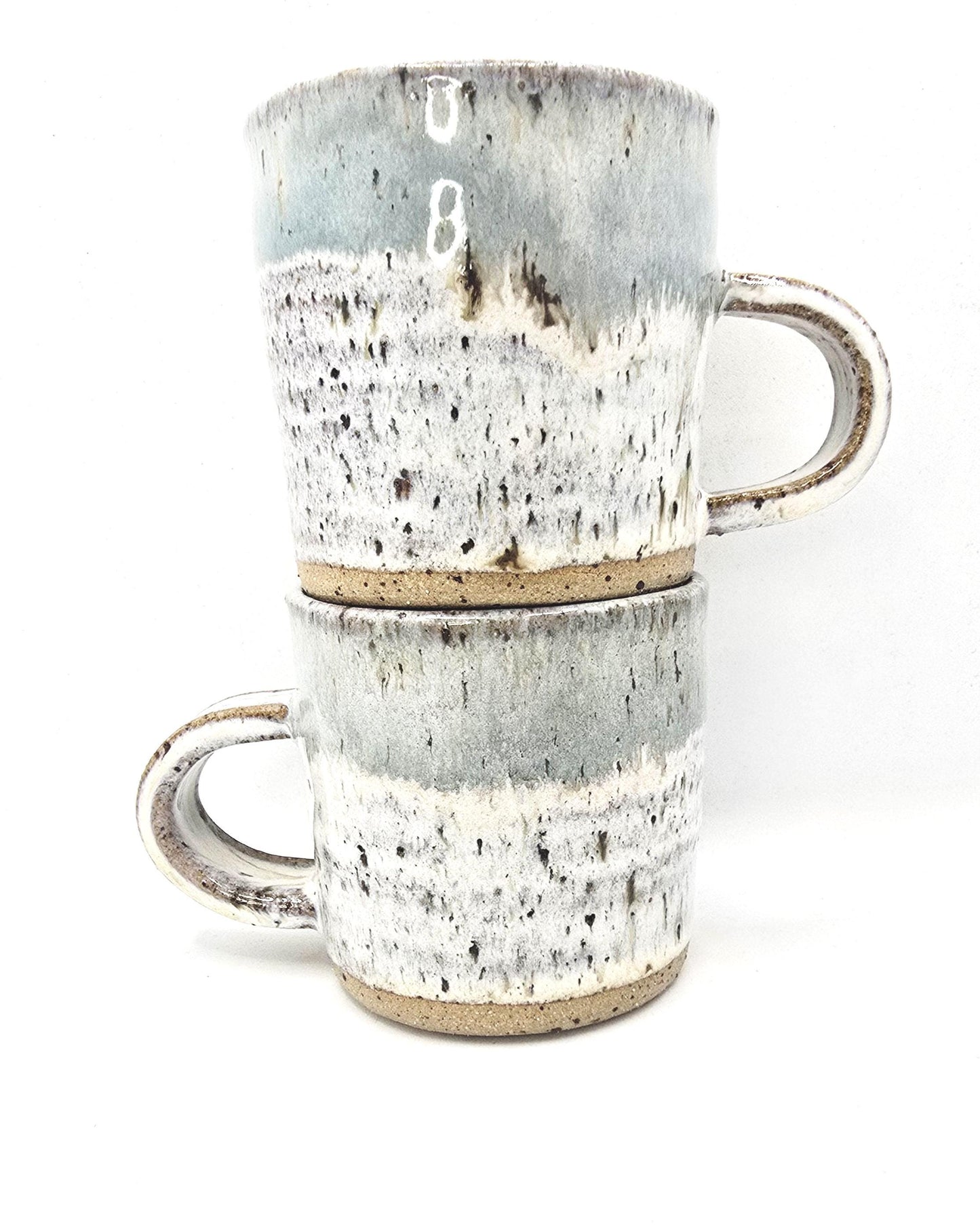Handmade Ceramic 4oz Tall Double Espresso Mug. Cream & Sage green Speckled Glaze - Toasty Stoneware Pottery