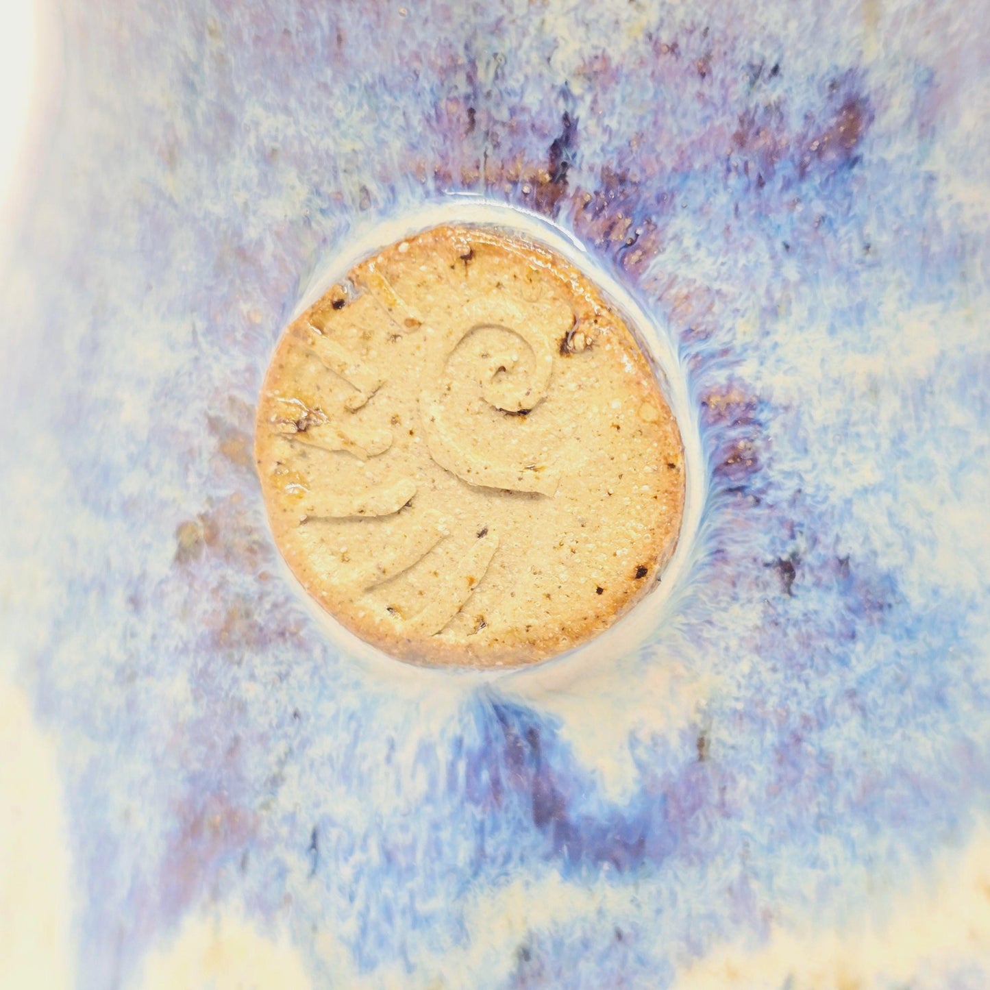 Handmade Ceramic Bud Vase. Ammonite Sprig. Speckled Blue & Cream Glaze. Toasty Stoneware Pottery