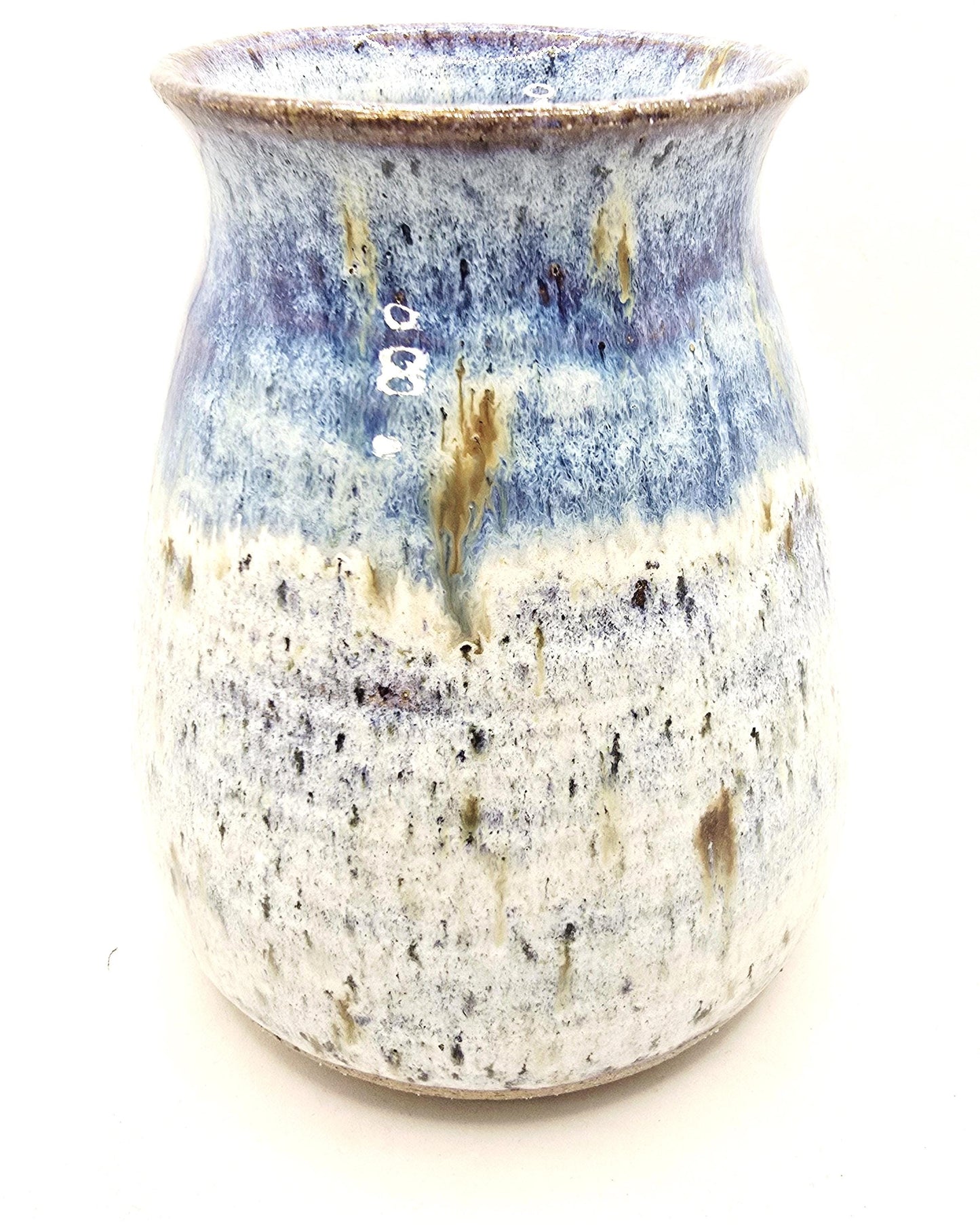Handmade Ceramic Bud Vase. Ammonite Sprig. Speckled Blue & Cream Glaze. Toasty Stoneware Pottery