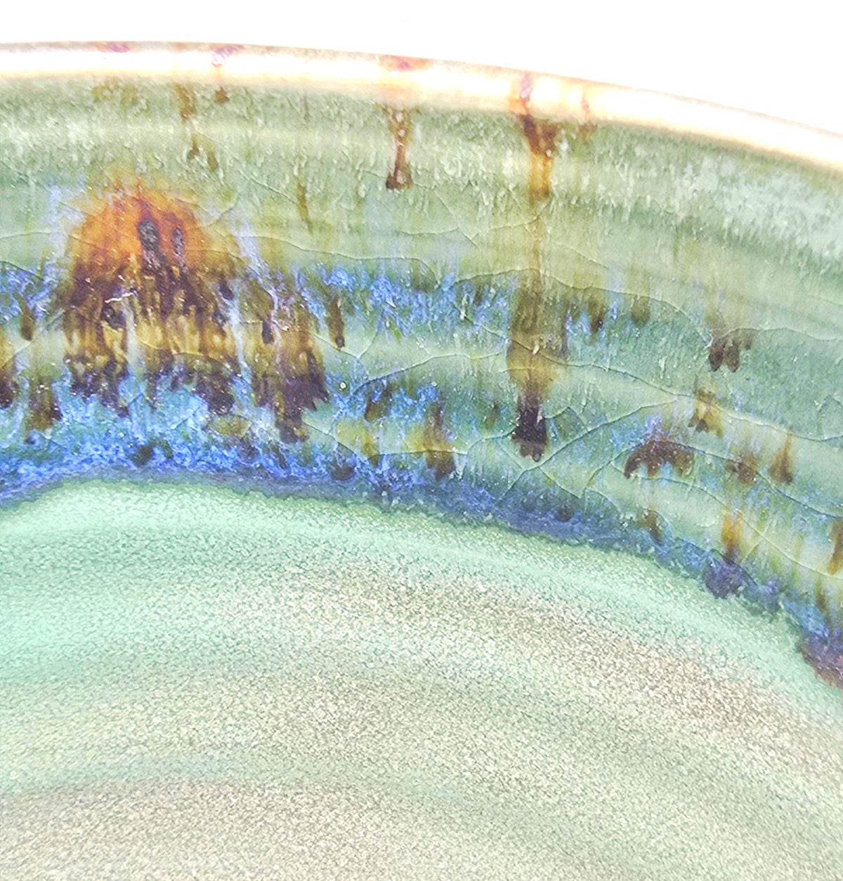 Handmade Ceramic 14oz Cappuccino Mug. Green Verdigris Glaze, White Stoneware Pottery.