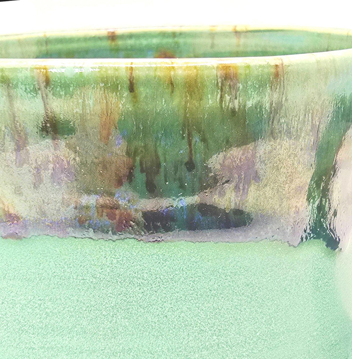 Handmade Ceramic 14oz Cappuccino Mug. Green Verdigris Glaze, White Stoneware Pottery.