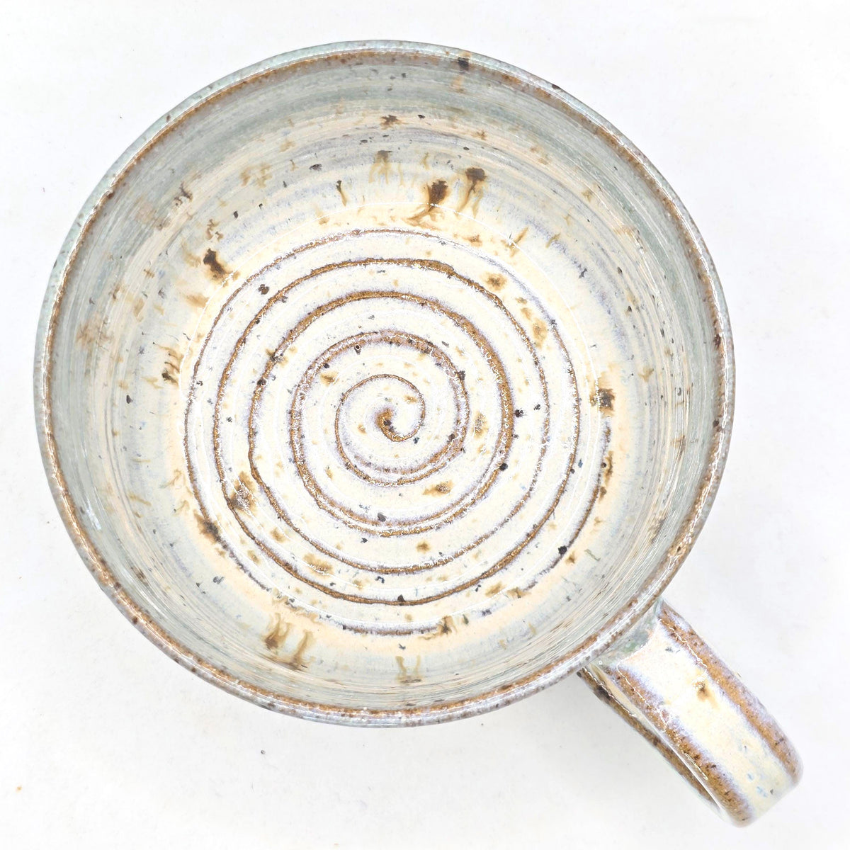 Handmade Ceramic 14oz Cappuccino Mug. Pale Sage Green & Cream Speckled Glaze. Toasty Stoneware Pottery.