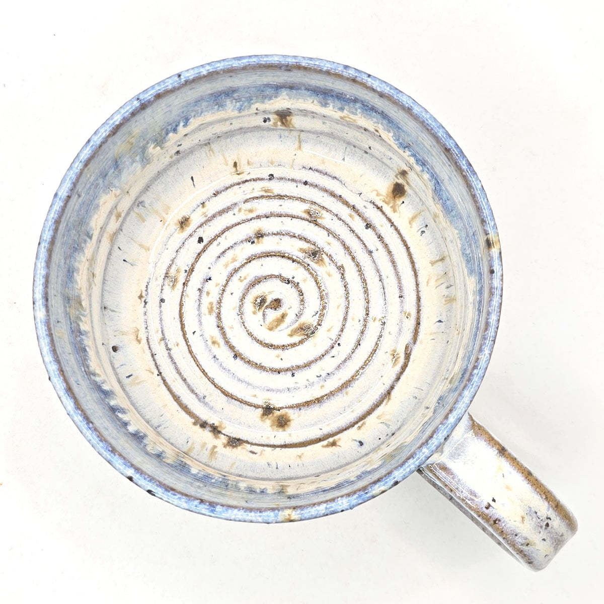 Handmade Ceramic 14oz Cappuccino Mug. Blue & Cream Speckled Glaze. Speckled Stoneware Pottery.