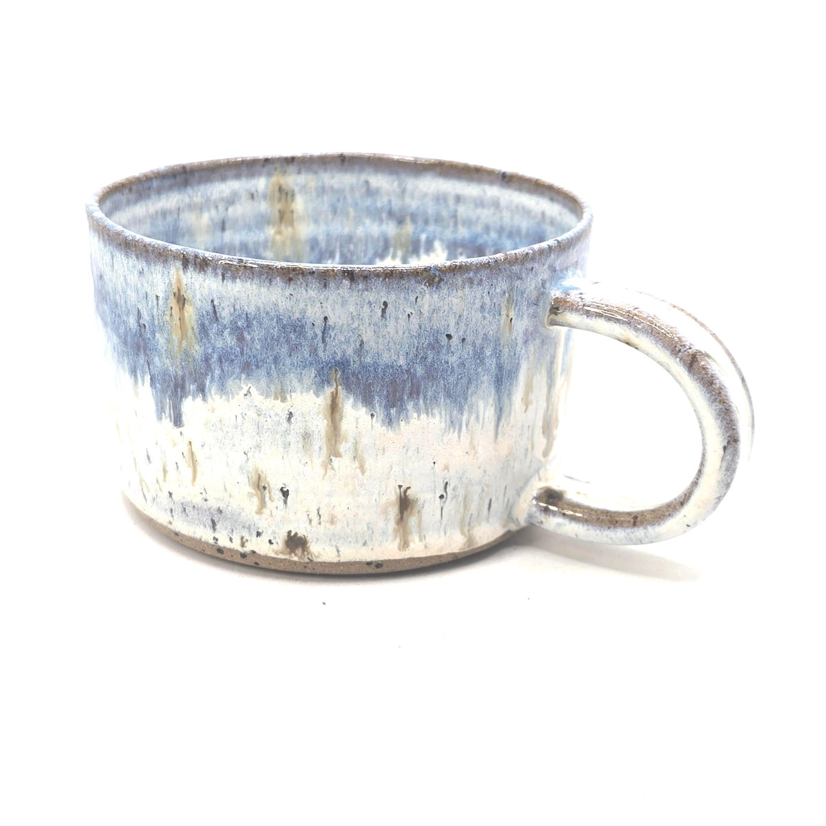 Handmade Ceramic 14oz Cappuccino Mug. Blue & Cream Speckled Glaze. Speckled Stoneware Pottery.