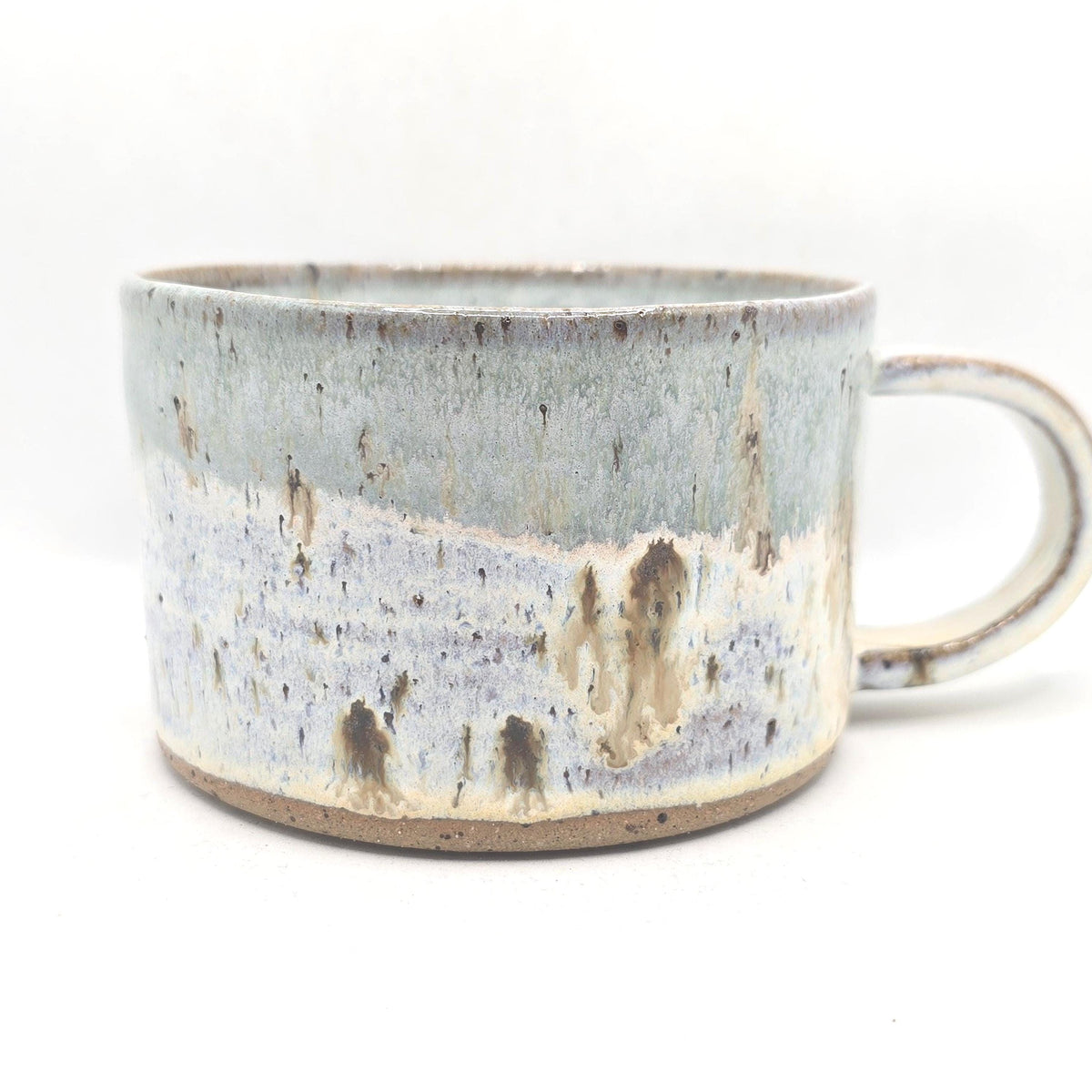 Handmade Ceramic 14oz Cappuccino Mug. Pale Sage Green & Cream Speckled Glaze. Toasty Stoneware Pottery.