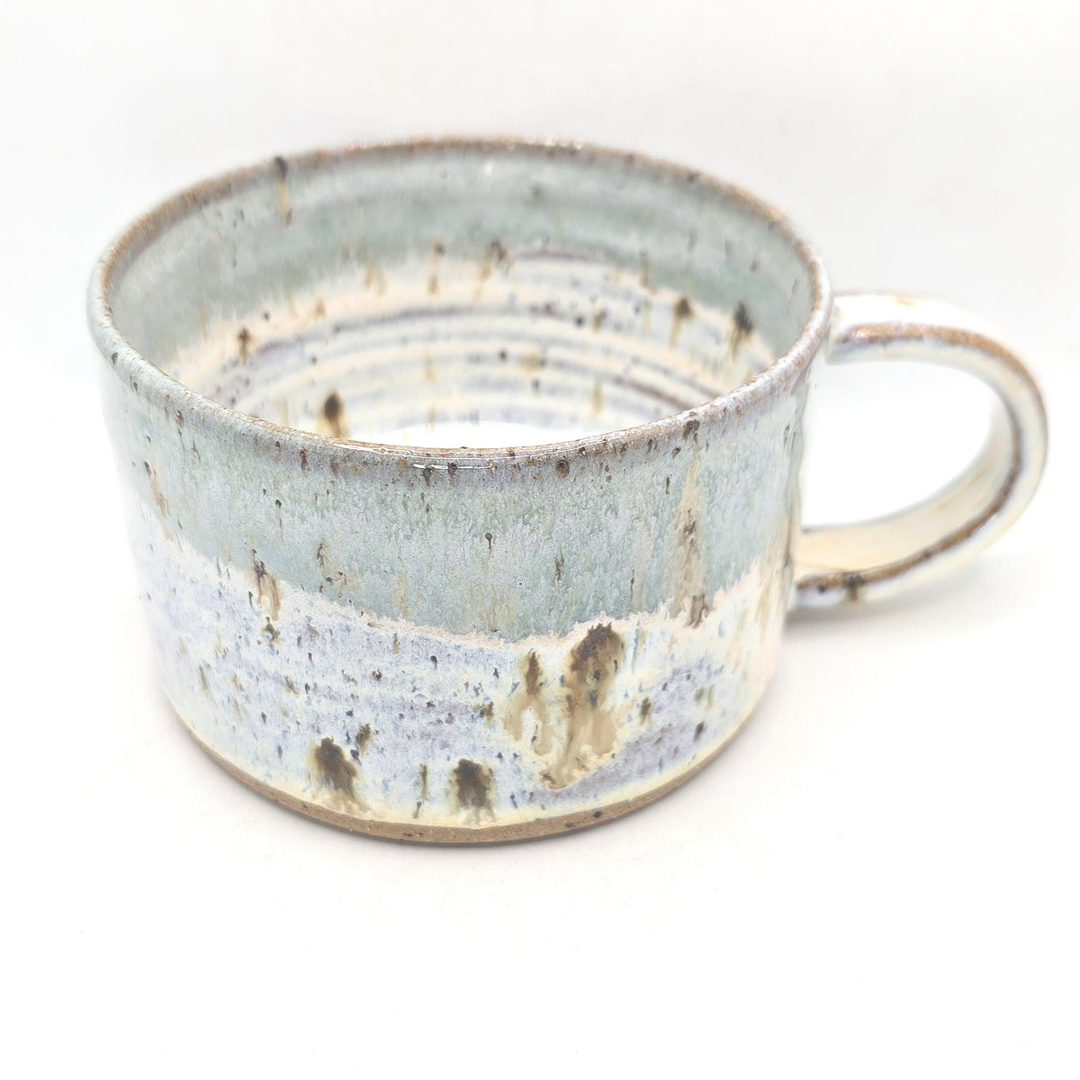 Handmade Ceramic 14oz Cappuccino Mug. Pale Sage Green & Cream Speckled Glaze. Toasty Stoneware Pottery.