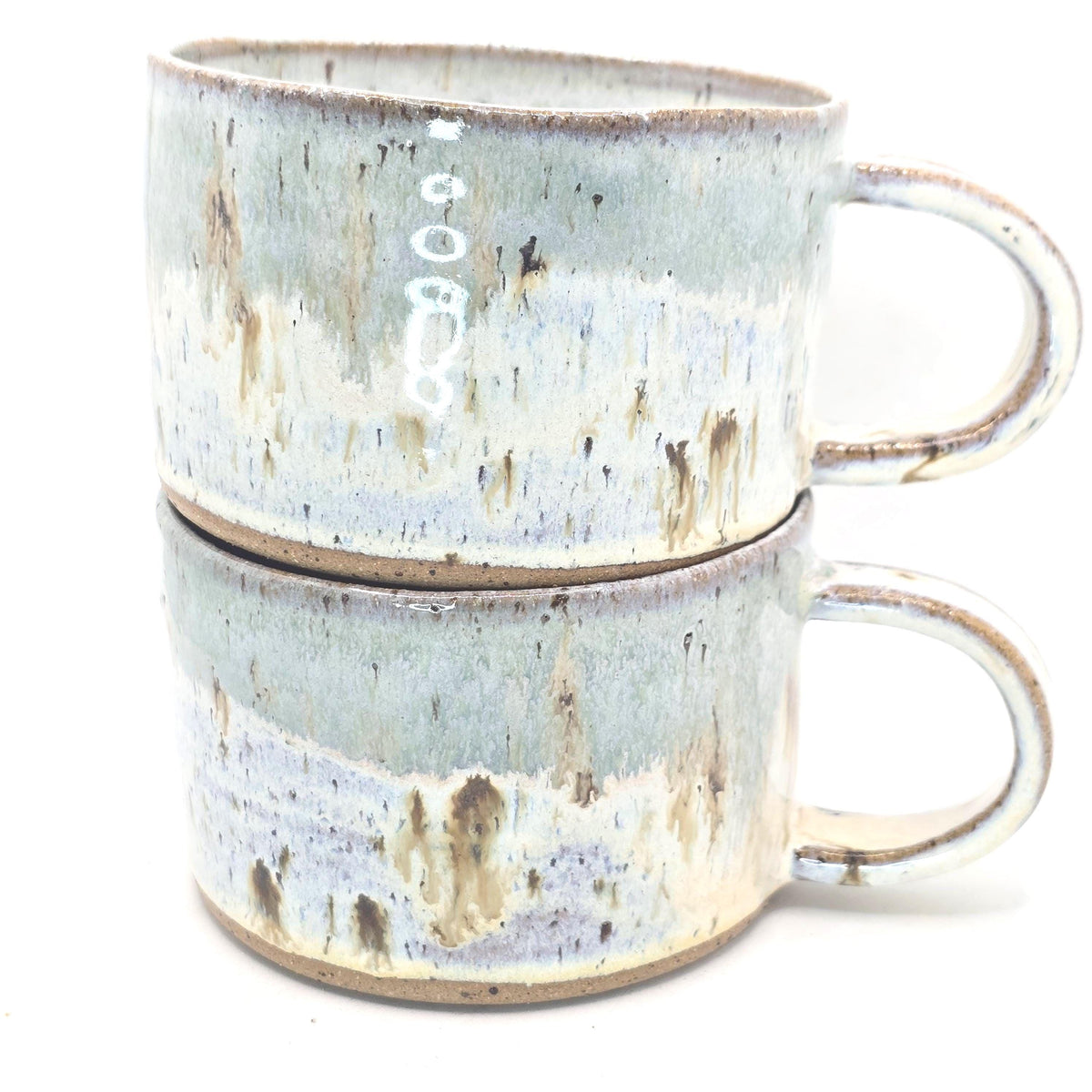 Handmade Ceramic 14oz Cappuccino Mug. Pale Sage Green & Cream Speckled Glaze. Toasty Stoneware Pottery.
