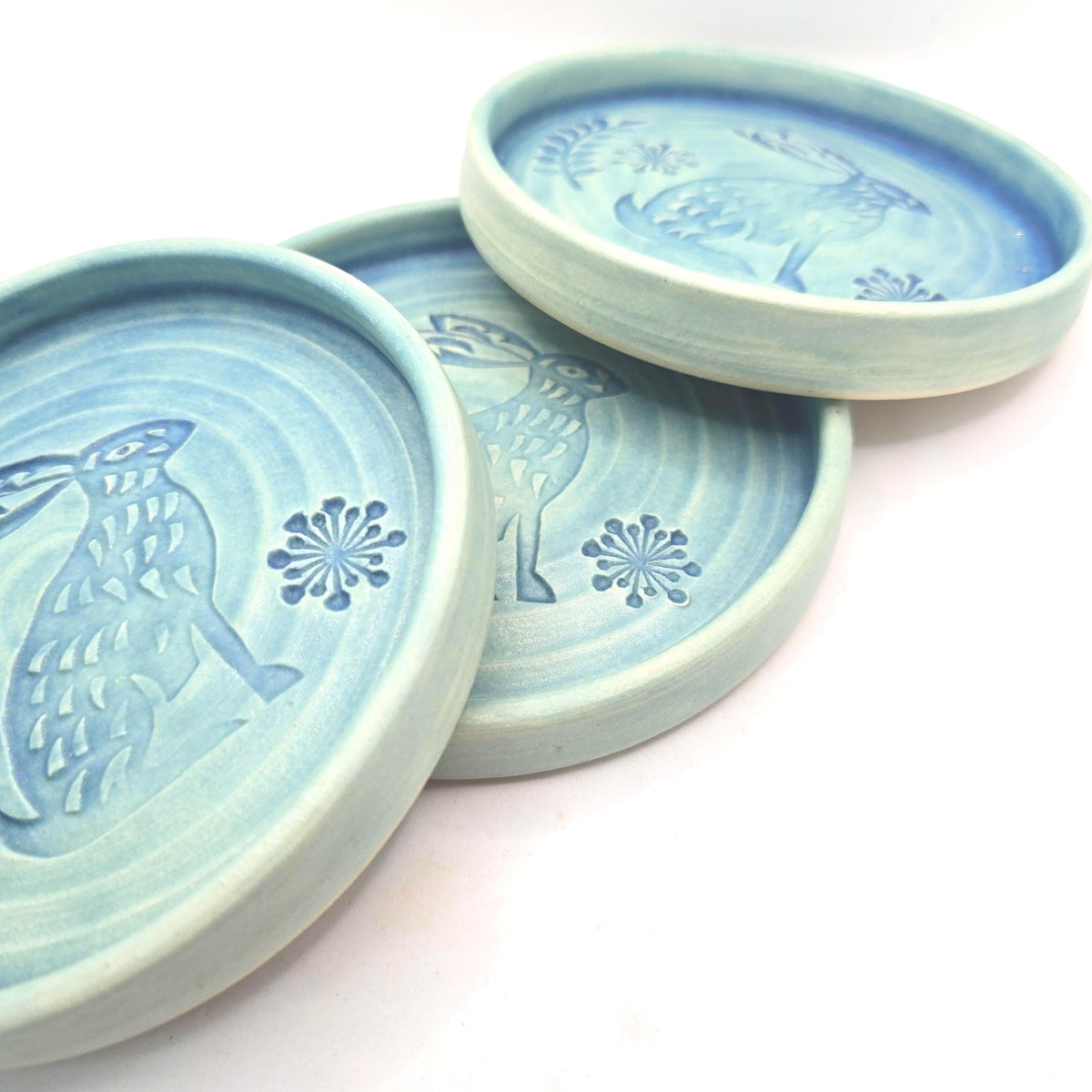 Handmade Ceramic Rabbit Folk Design Trinket Dish, Green Satin Verdigris Glaze, White Stoneware Pottery