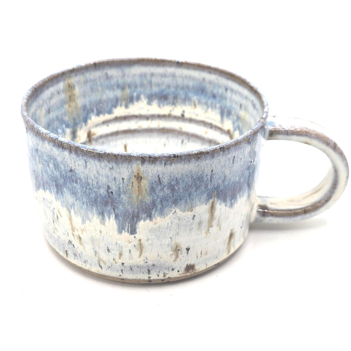 Handmade Ceramic 14oz Cappuccino Mug. Blue & Cream Speckled Glaze. Speckled Stoneware Pottery.