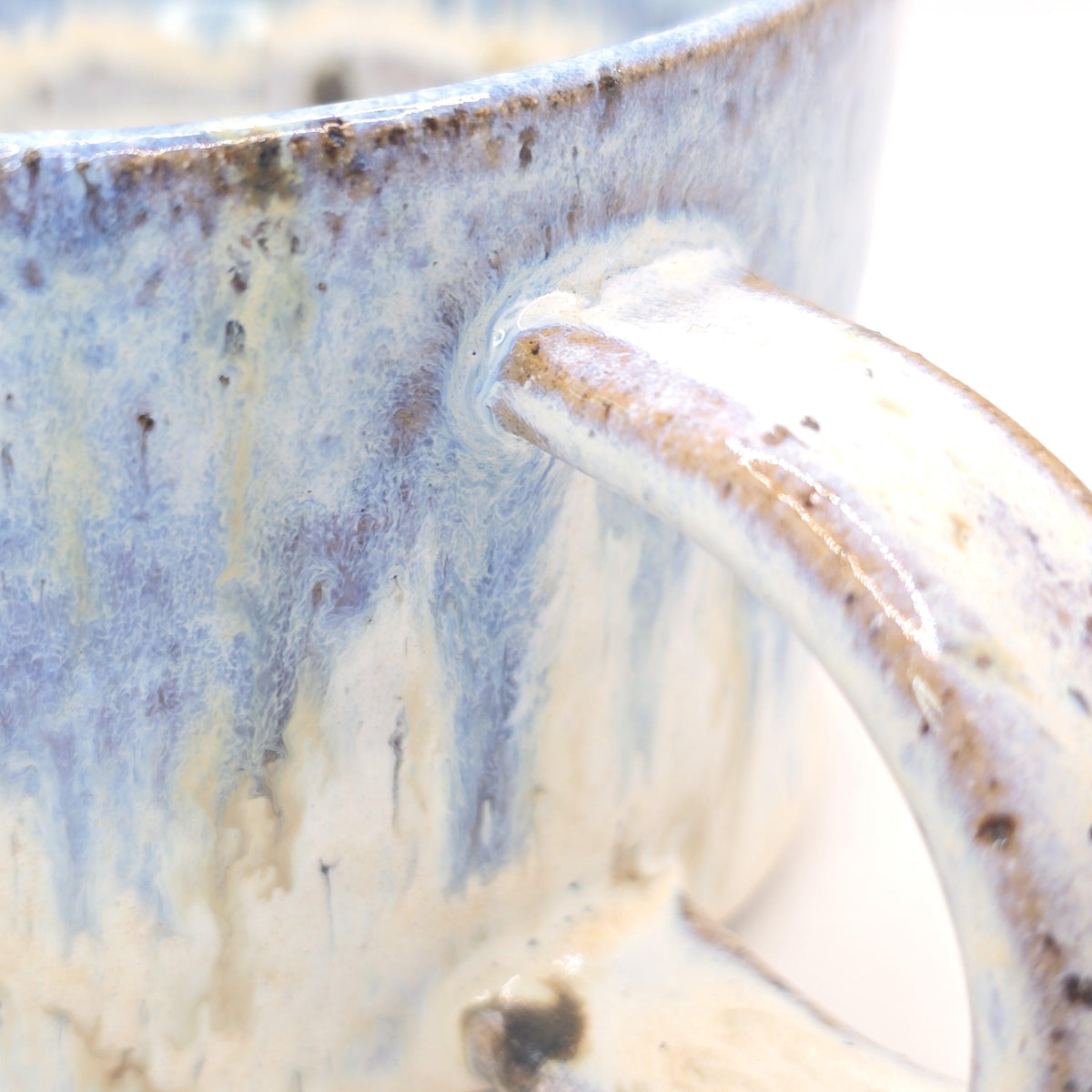 Handmade Ceramic 14oz Cappuccino Mug. Blue & Cream Speckled Glaze. Speckled Stoneware Pottery.