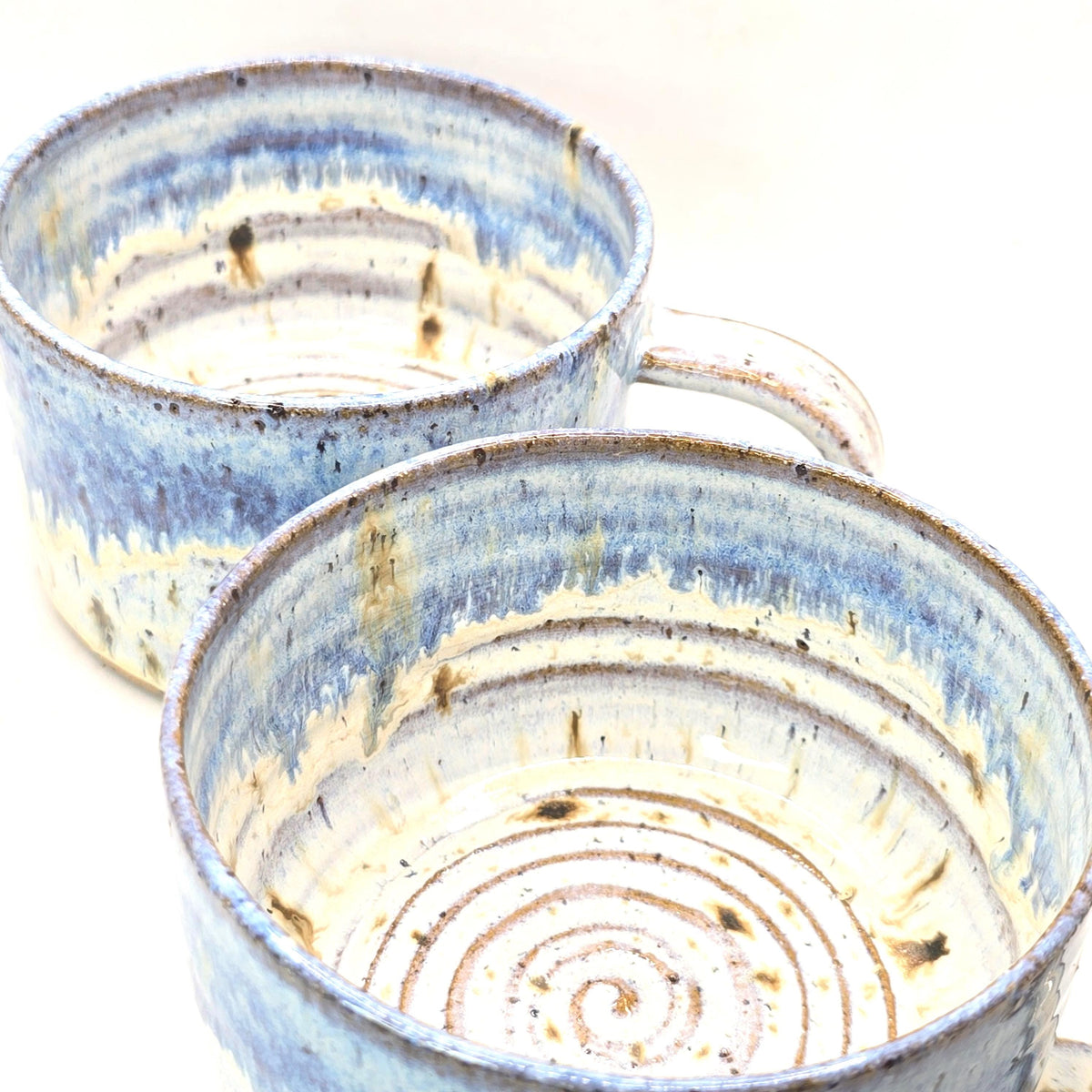 Handmade Ceramic 14oz Cappuccino Mug. Blue & Cream Speckled Glaze. Speckled Stoneware Pottery.
